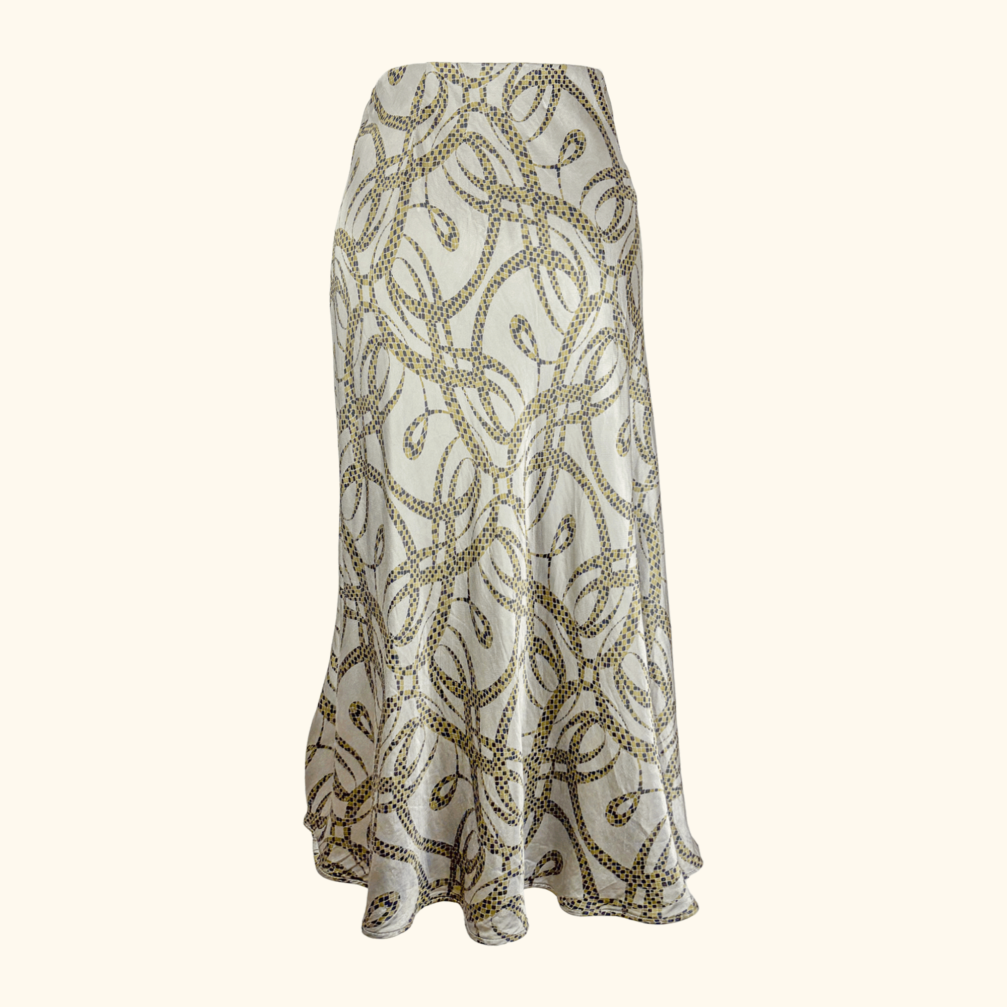 Richard Allen x H&M Khaki Patterned Satin Midi Skirt - Size 16