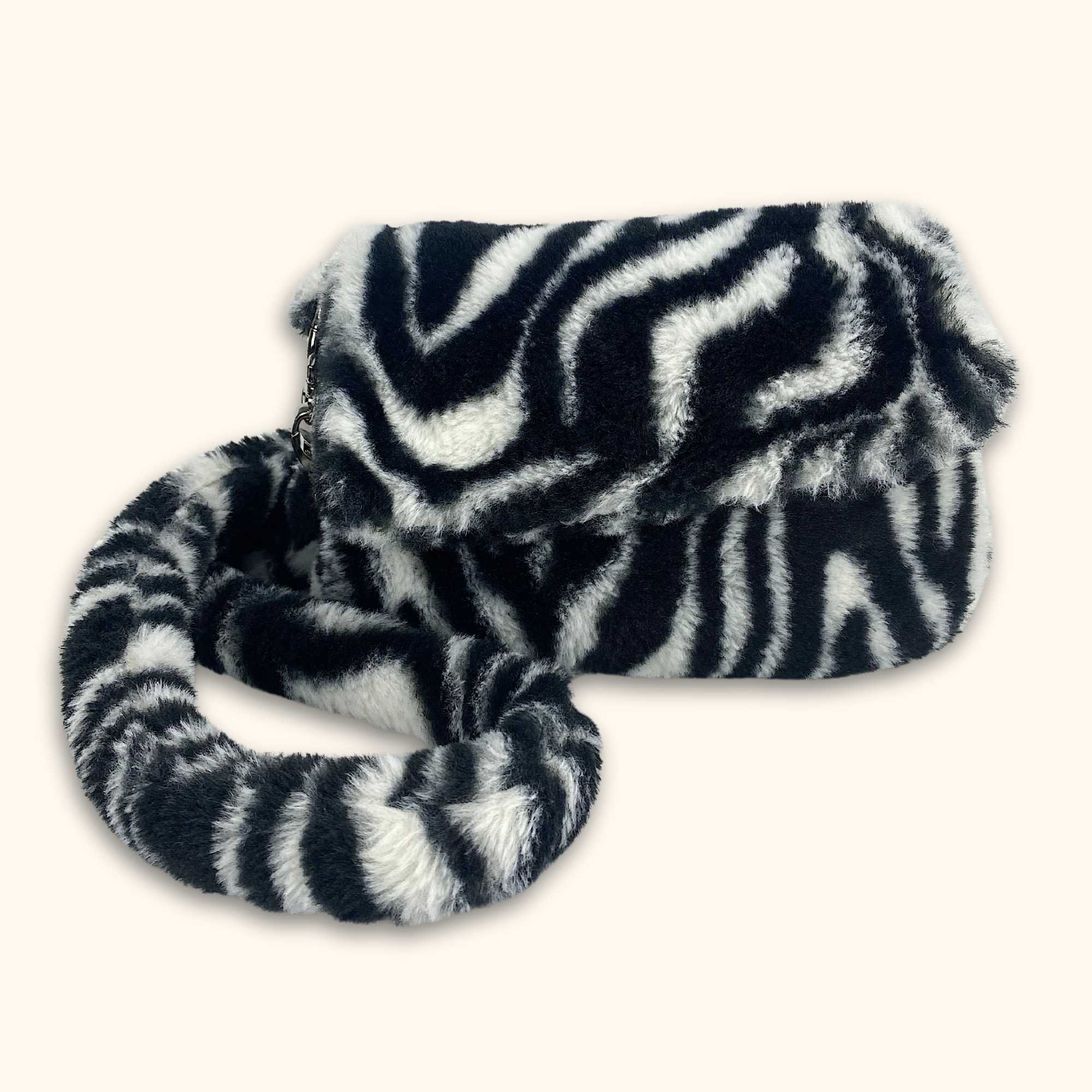 Zebra Print Faux Fur Cross Body Bag -  - Bags