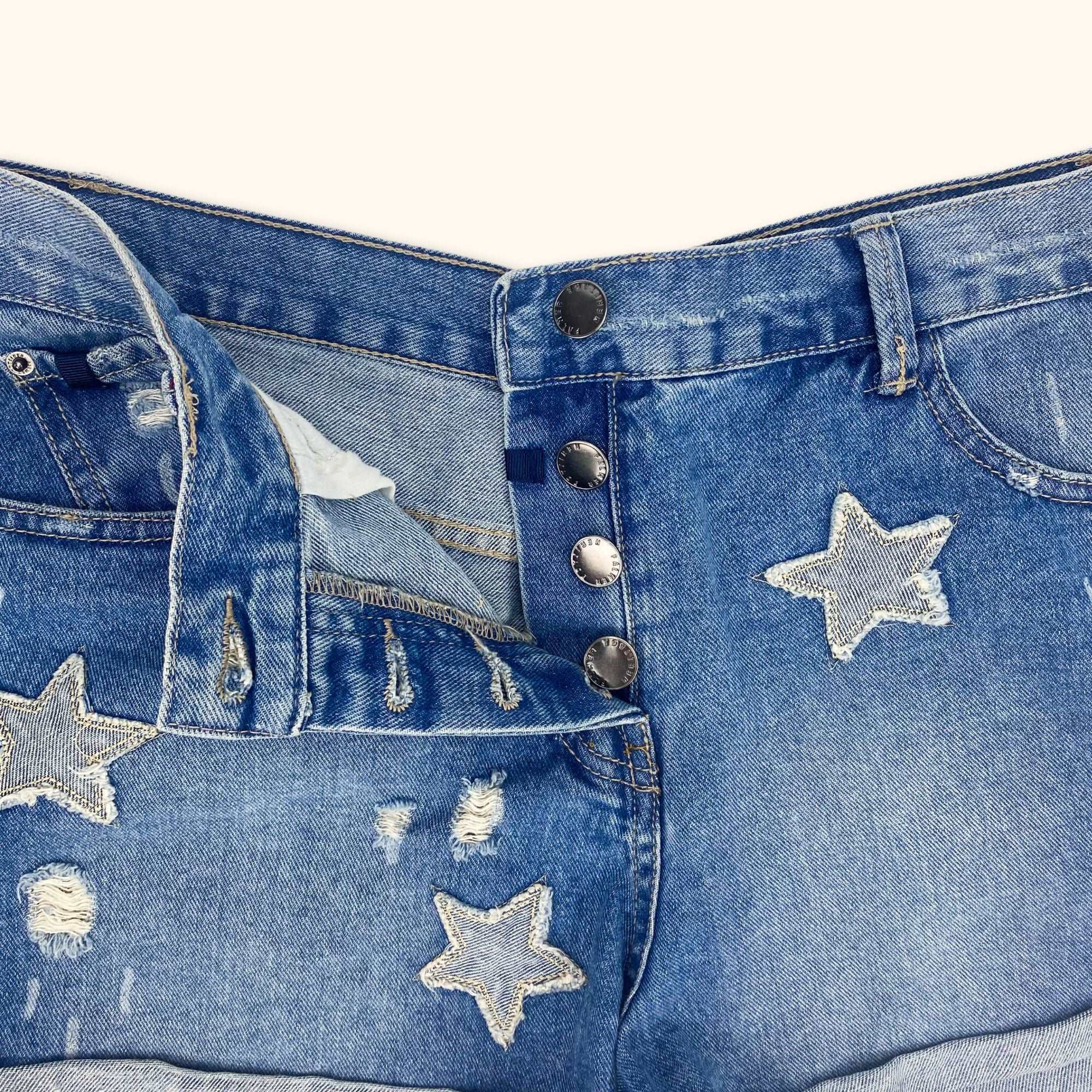 Blue High Waist Denim Shorts with Stars - Size 12 -  - Shorts