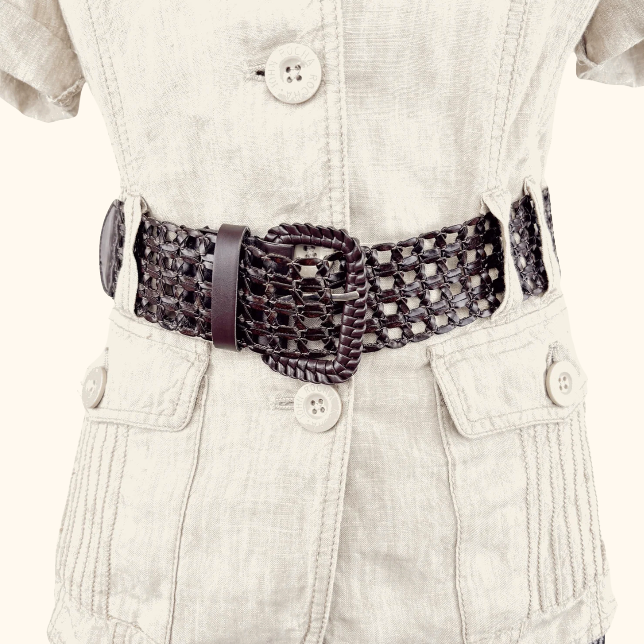 John Rocha Beige 100% Linen Short Sleeve Shirt - Size 10 - - Tops & Shirts