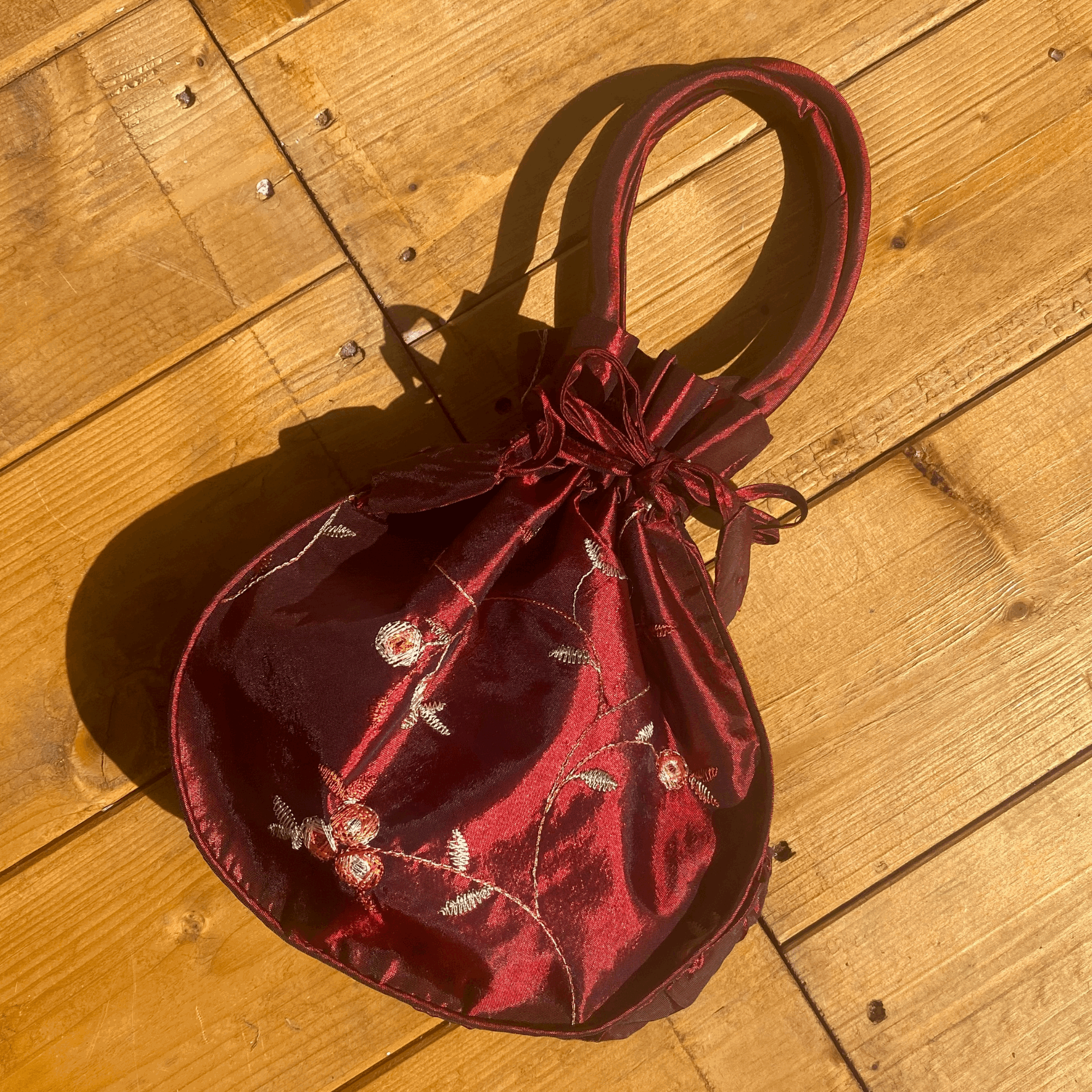 Drawstring Floral Bag Dark Red - - Bags