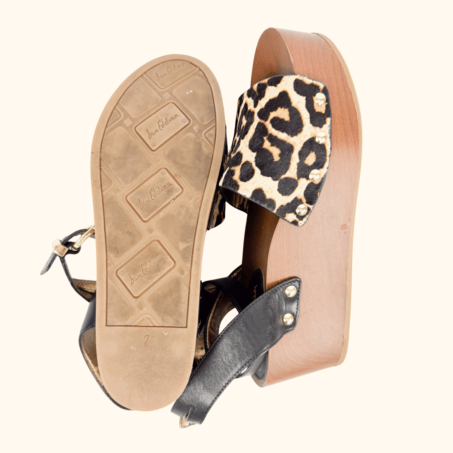 Sam Edelman Faux Fur Leopard Print Platform Wedge Sandals - Size 7 Sam Elderman