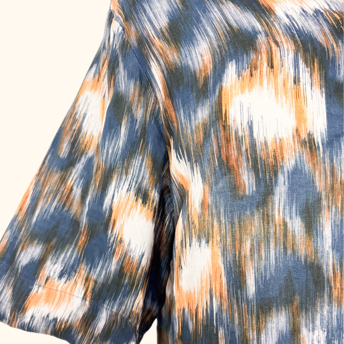 Cos Abstract Pattern Navy Orange Short Sleeve Blouse - Size 10