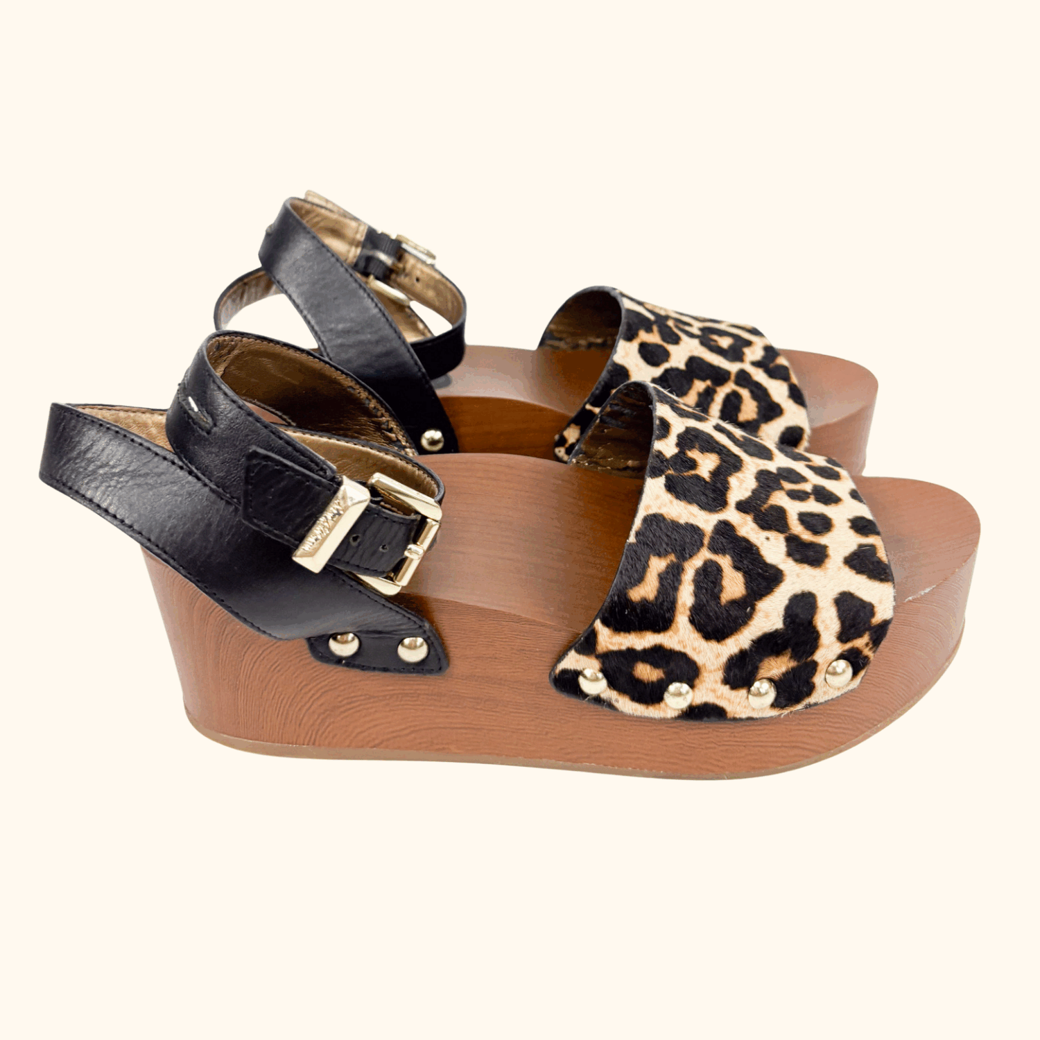 Sam Edelman Faux Fur Leopard Print Platform Wedge Sandals - Size 7 Sam Elderman