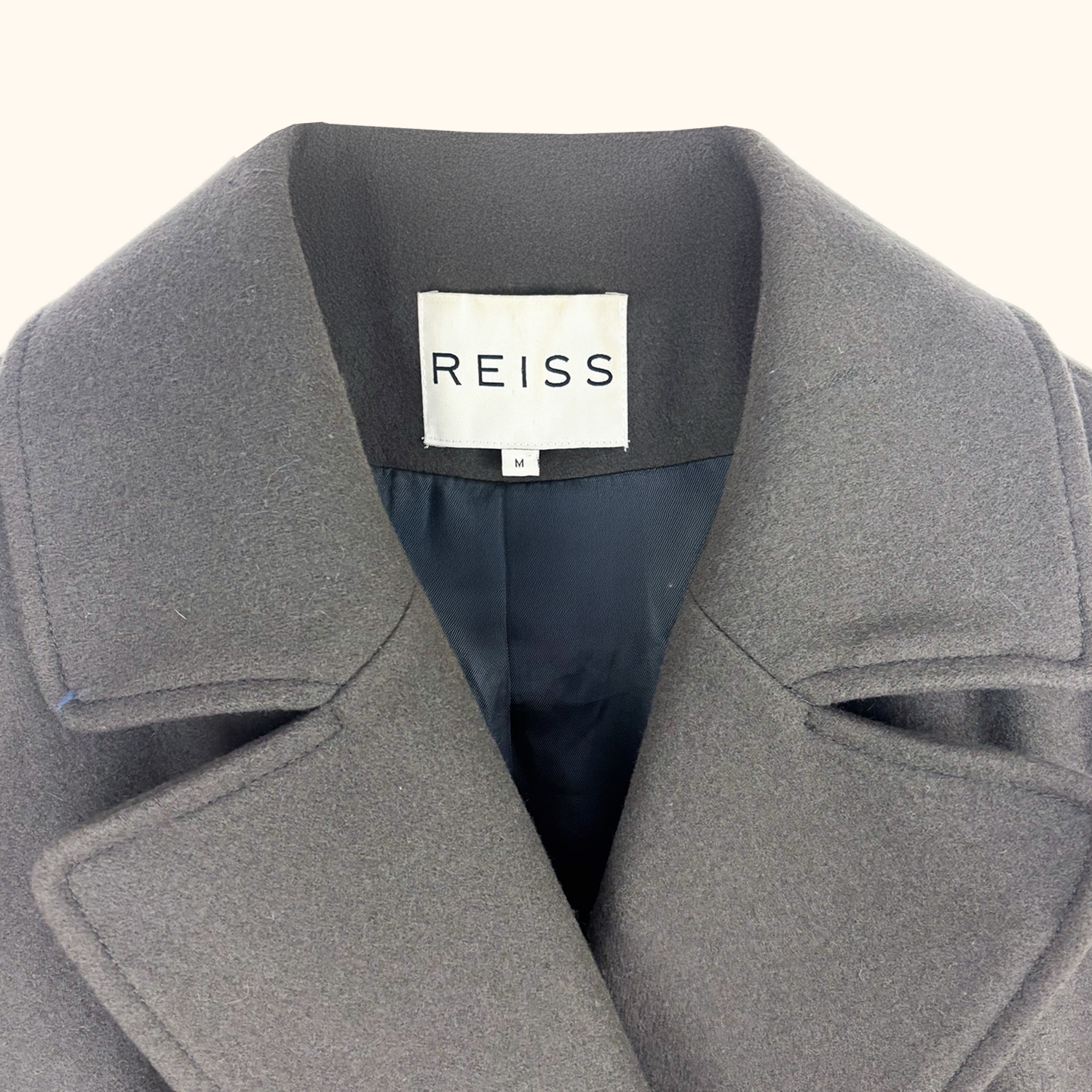 Reiss Dark Grey Double Breasted Wool Blend Peacoat - Size Medium Reiss