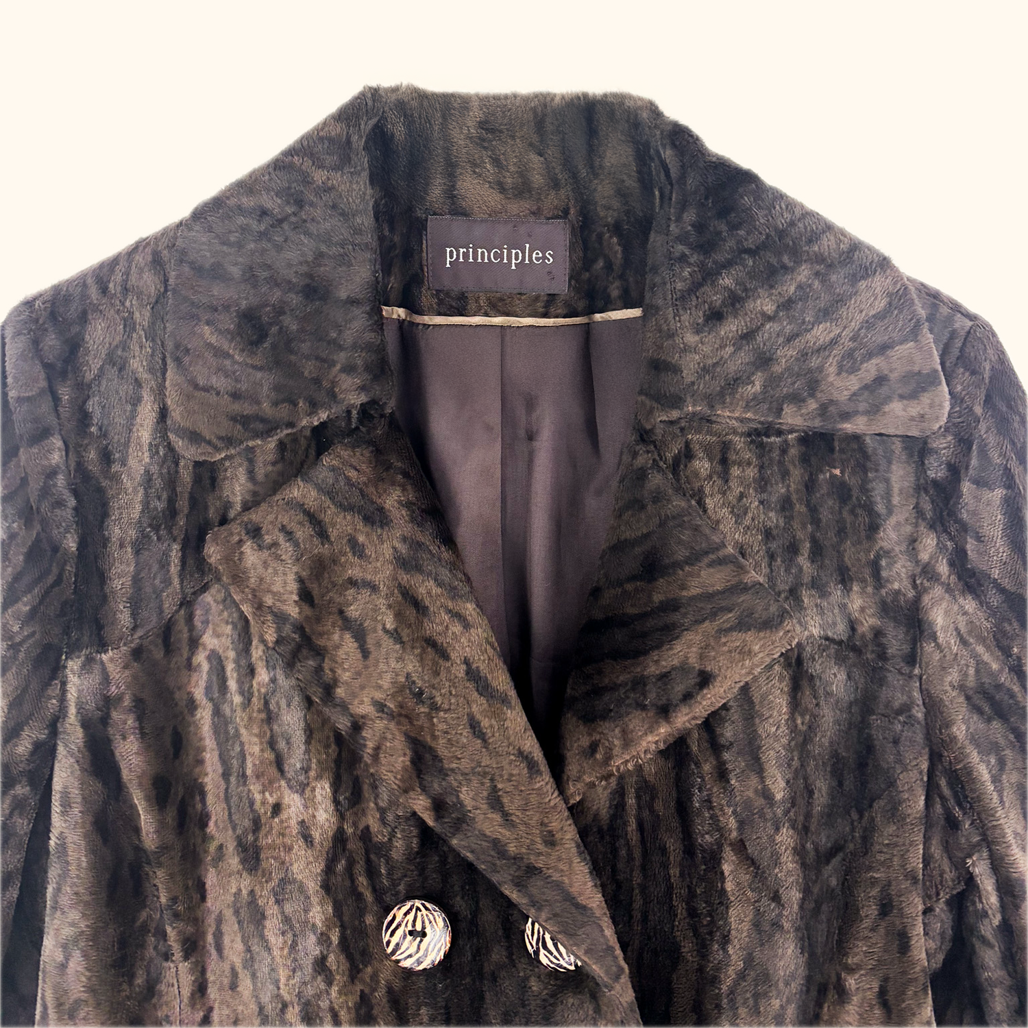 Principles Brown Leopard Print Textured Coat - Size 16 Principles
