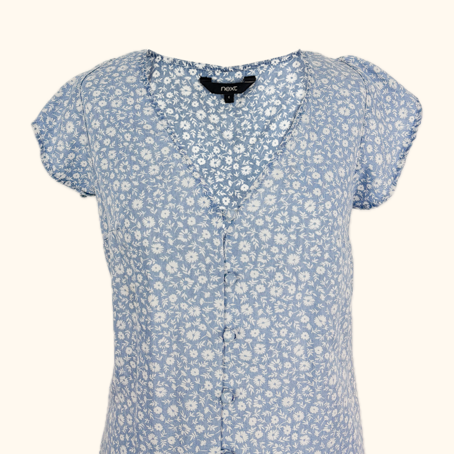 Next Cool Blue Ditsy Floral Mini Dress - Size 6 Next