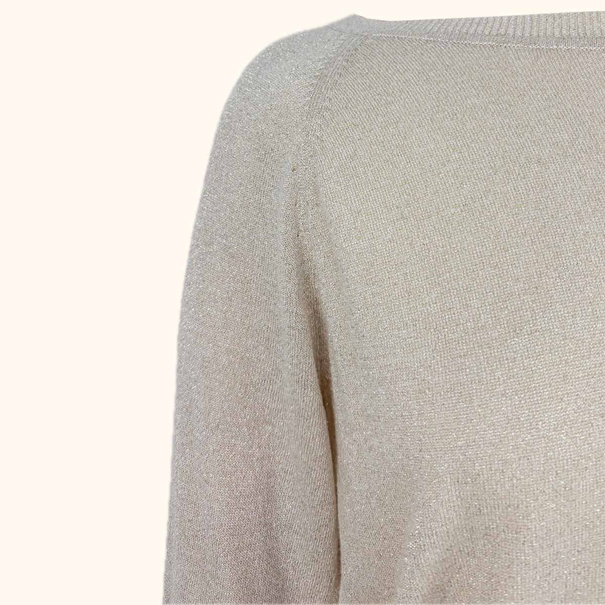 Whistles Cream Metallic Long Sleeve Top - Size 10