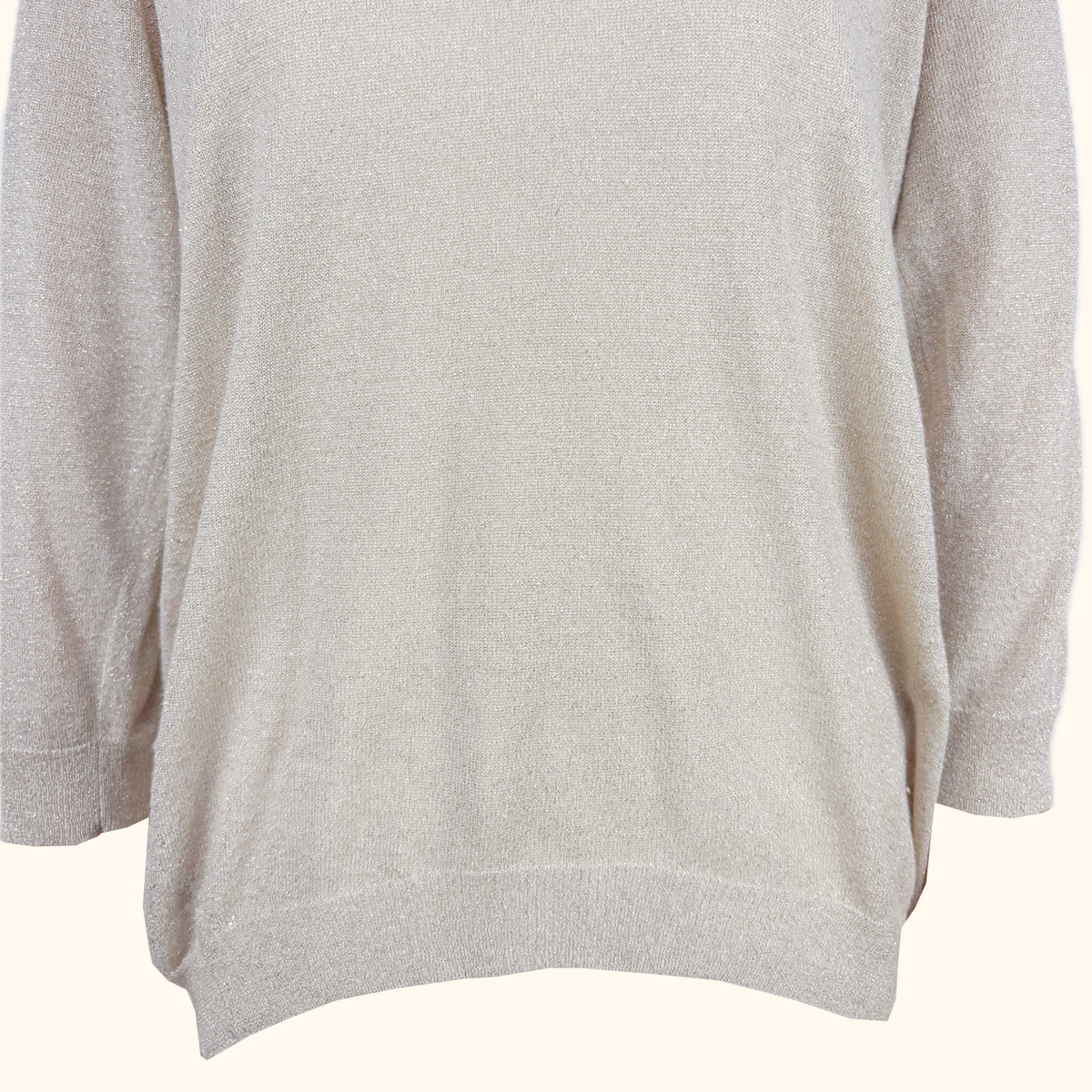 Whistles Cream Metallic Long Sleeve Top - Size 10