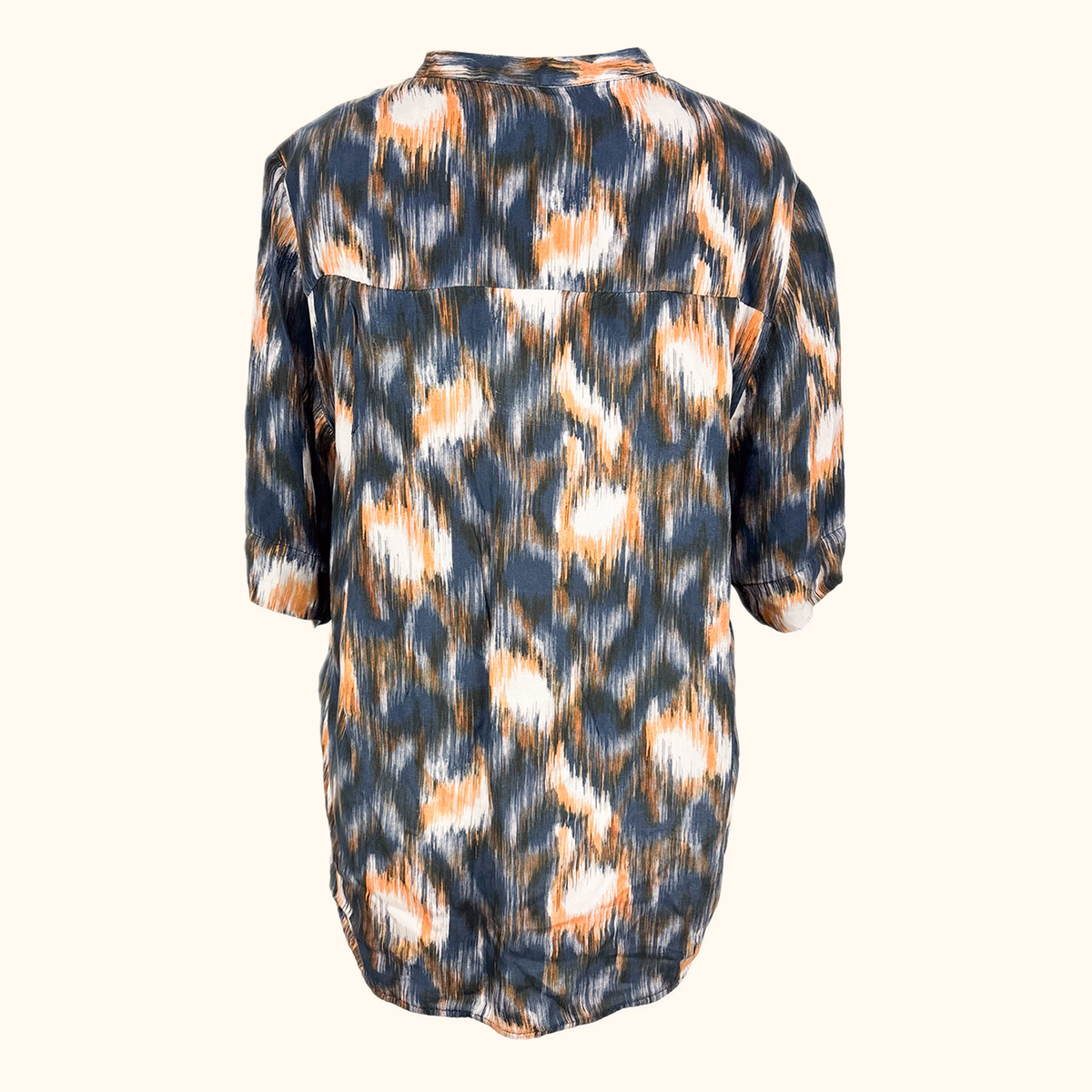 Cos Abstract Pattern Navy Orange Short Sleeve Blouse - Size 10