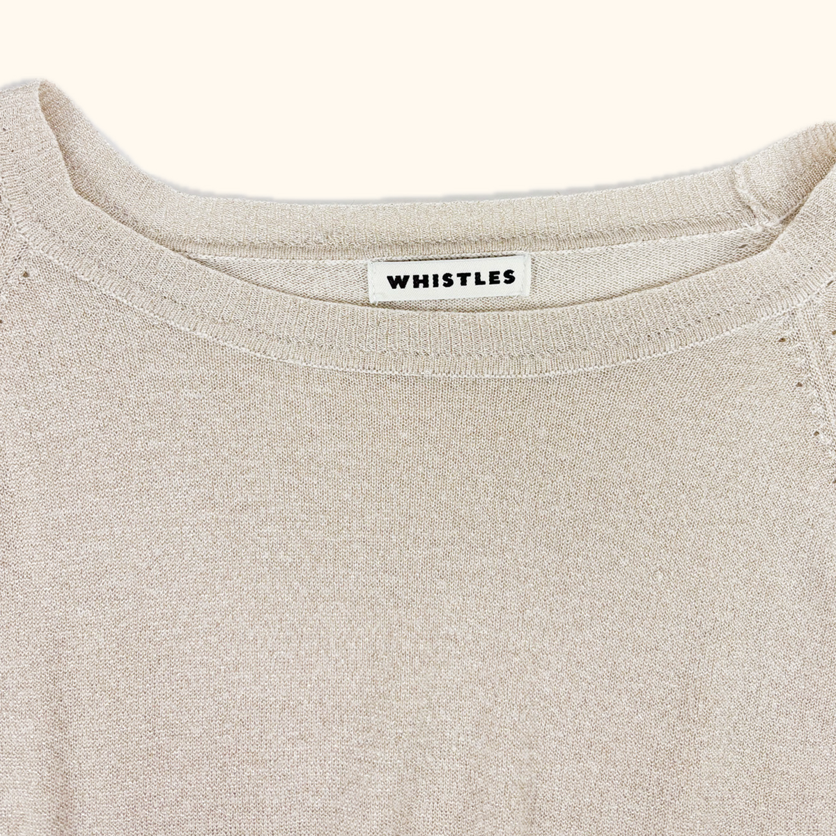 Whistles Cream Metallic Long Sleeve Top - Size 10