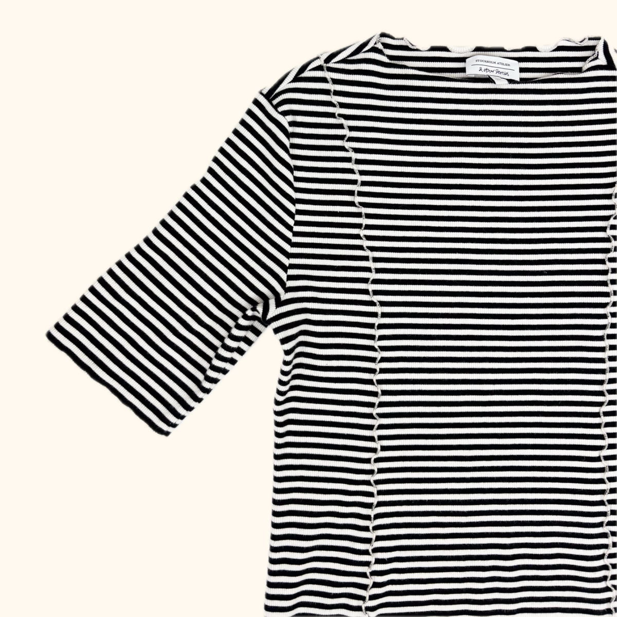 & Other Stories Striped Stretch Frill Top - Size Large