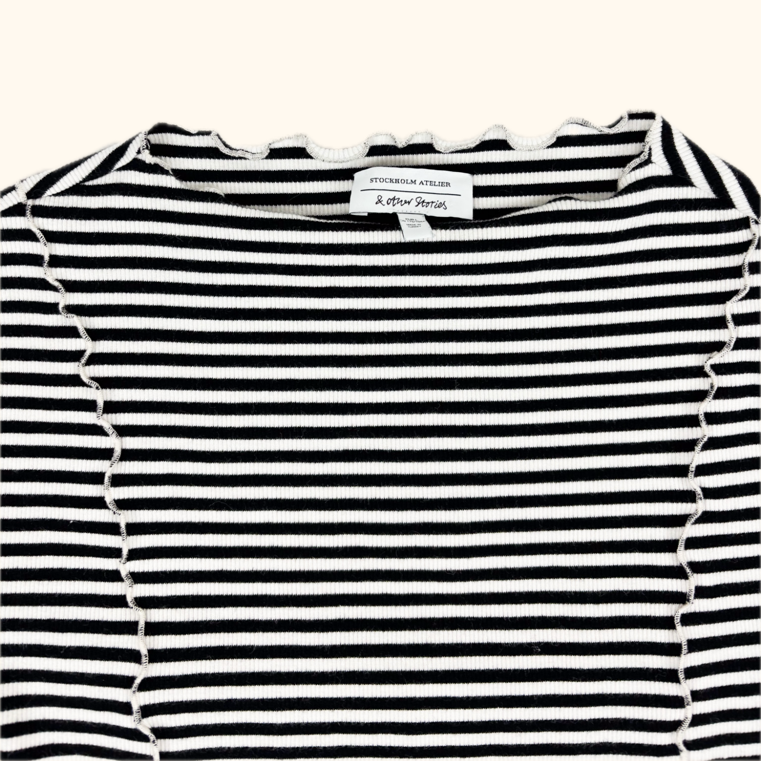 & Other Stories Striped Stretch Frill Top - Size Large