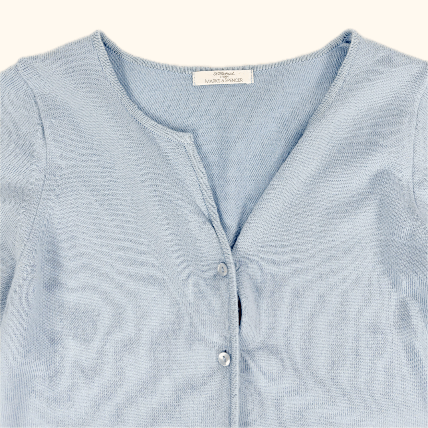 Vintage St Michael Cool Blue Merino Wool Blend Cardigan - Size 10 St Michael