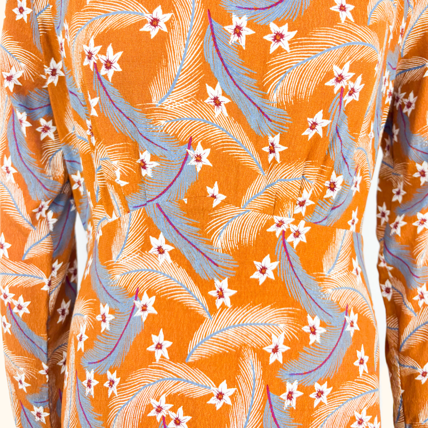 & Other Stories Burnt Orange Feather Floral Patterned Dress - Size 14 & Other Stories