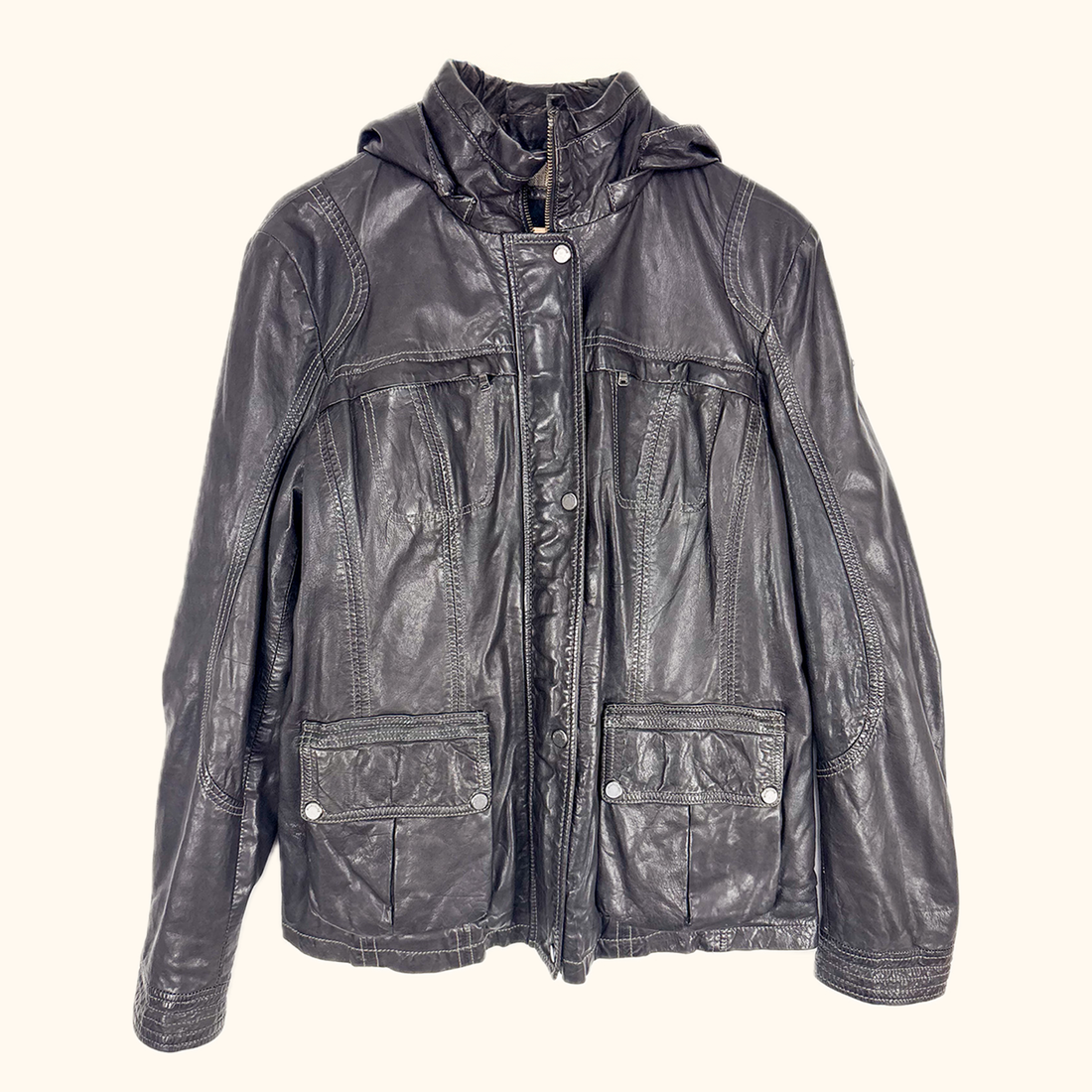 Milestone Hooded Leather Biker Jacket - Size Small Milestone