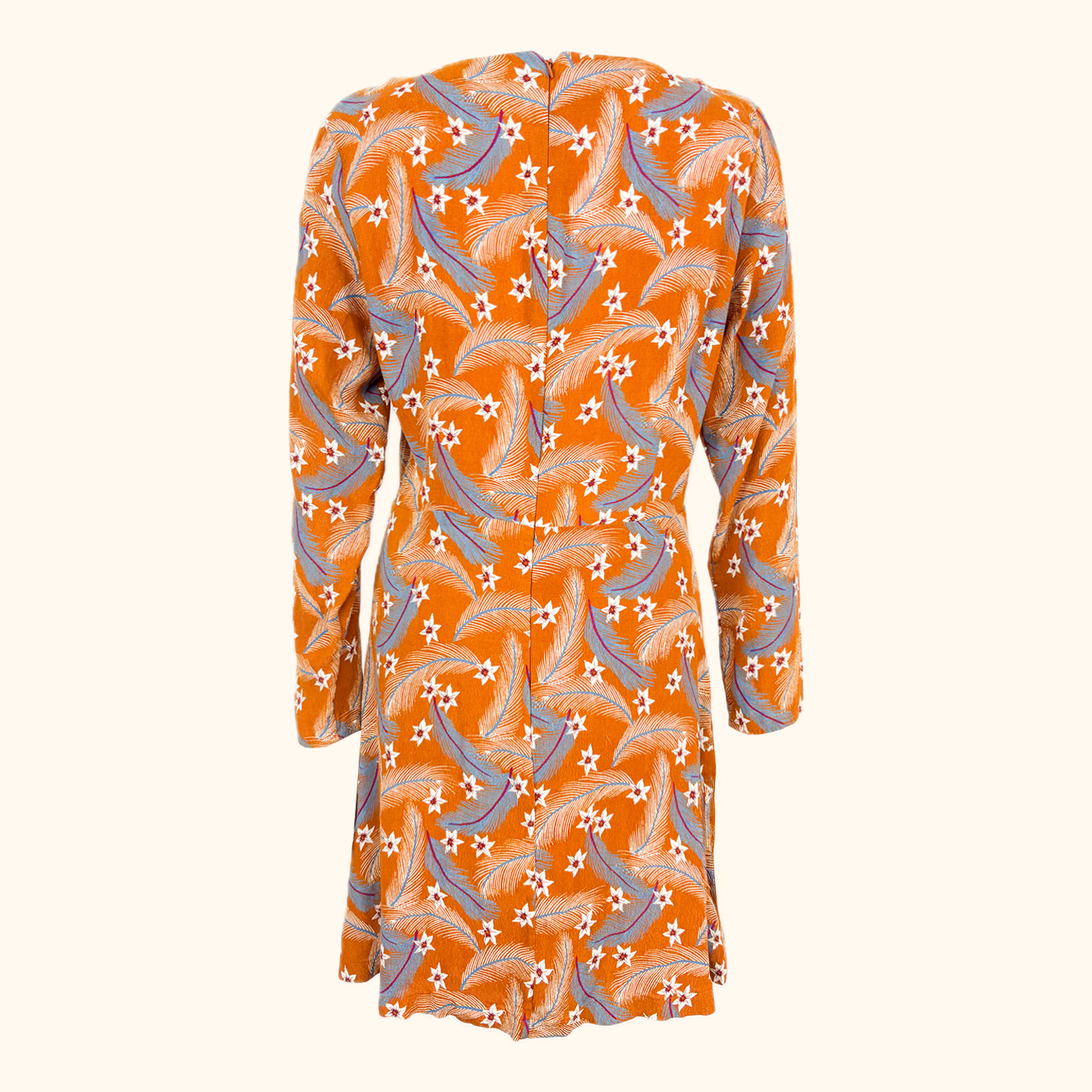 & Other Stories Burnt Orange Feather Floral Patterned Dress - Size 14 & Other Stories