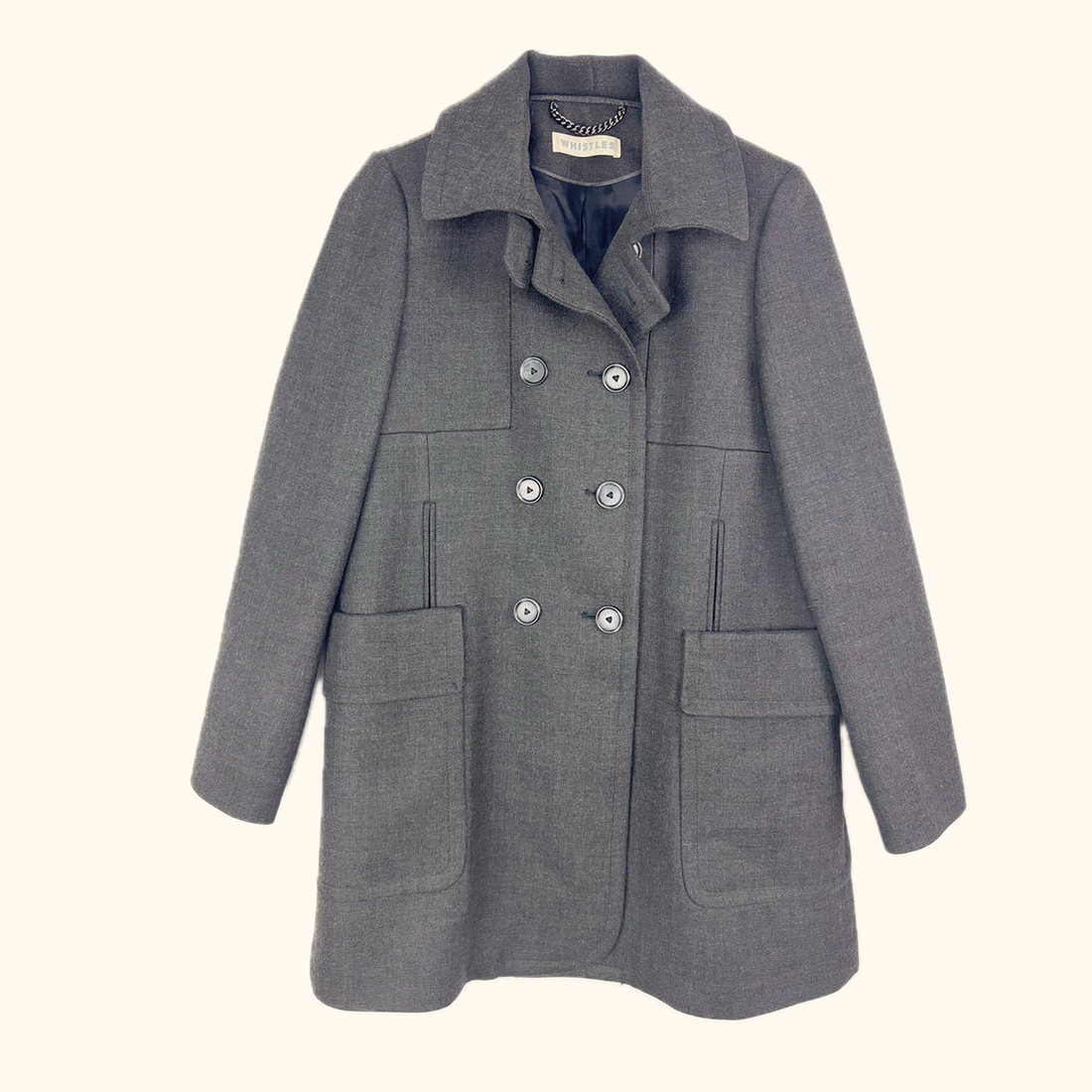Whistles Charcoal Grey Mid-Length Peacoat - Size 10 Whistles