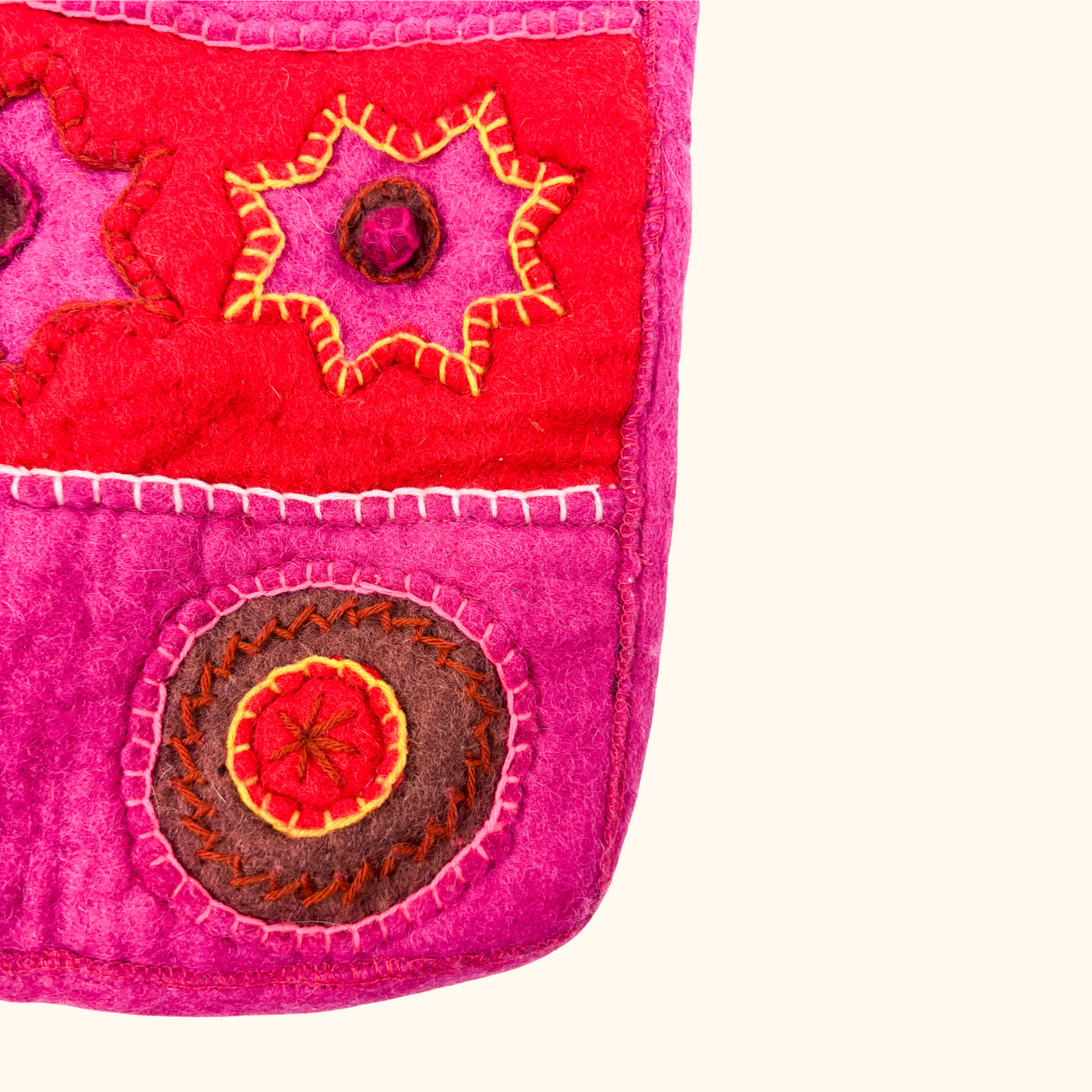 Nepal 100% Wool Felt Pink Boho Crossbody Bag - - Bags