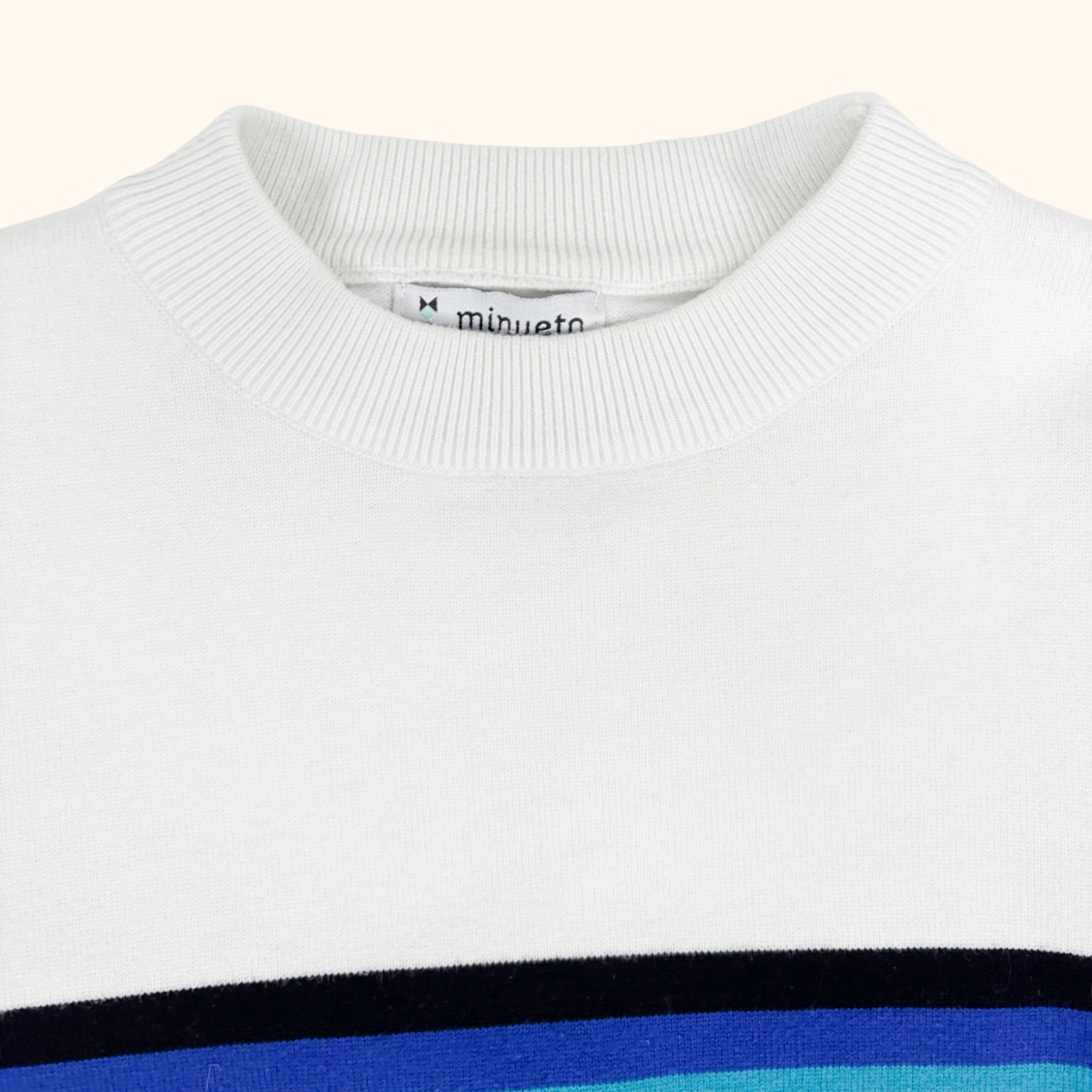 Minueto White Striped Fine Knit Jumper - Size Medium Minueto