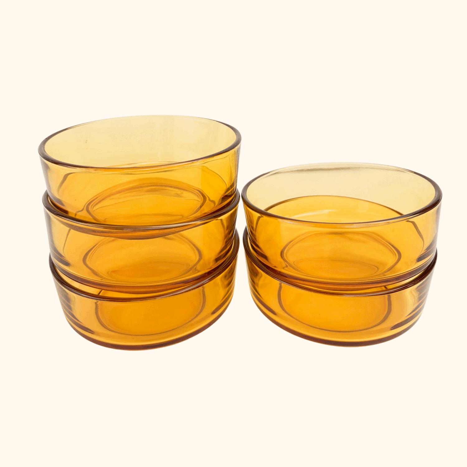 Vintage Amber Glass Snack Serving Bowls - Set of 5 - - Kitchenware