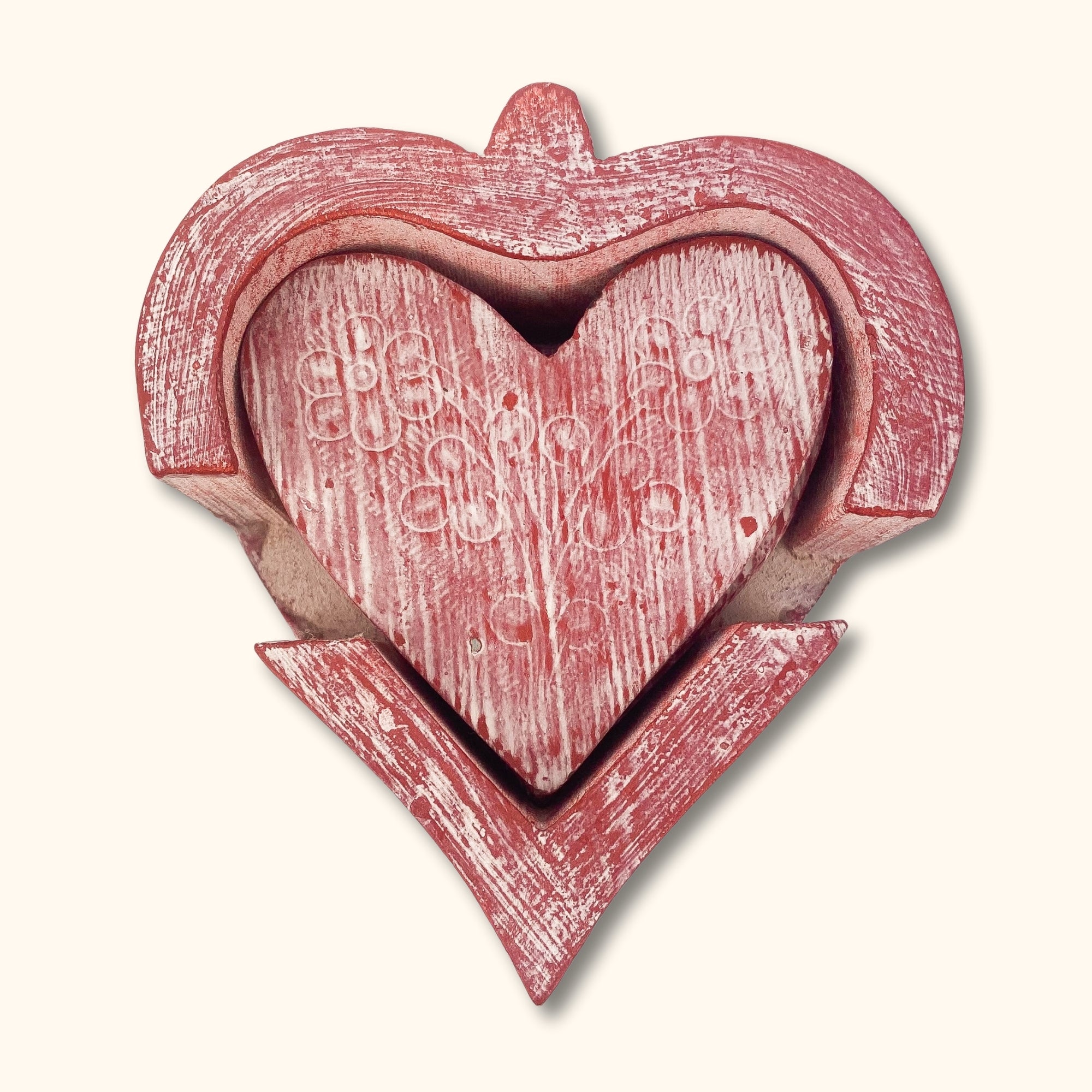 Red Wooden Heart Coasters - - Kitchenware