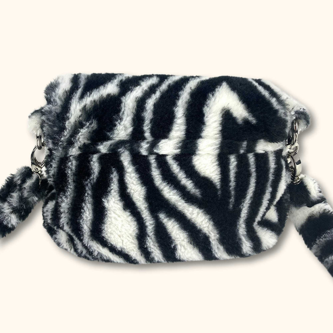 Zebra Print Faux Fur Cross Body Bag - - Bags