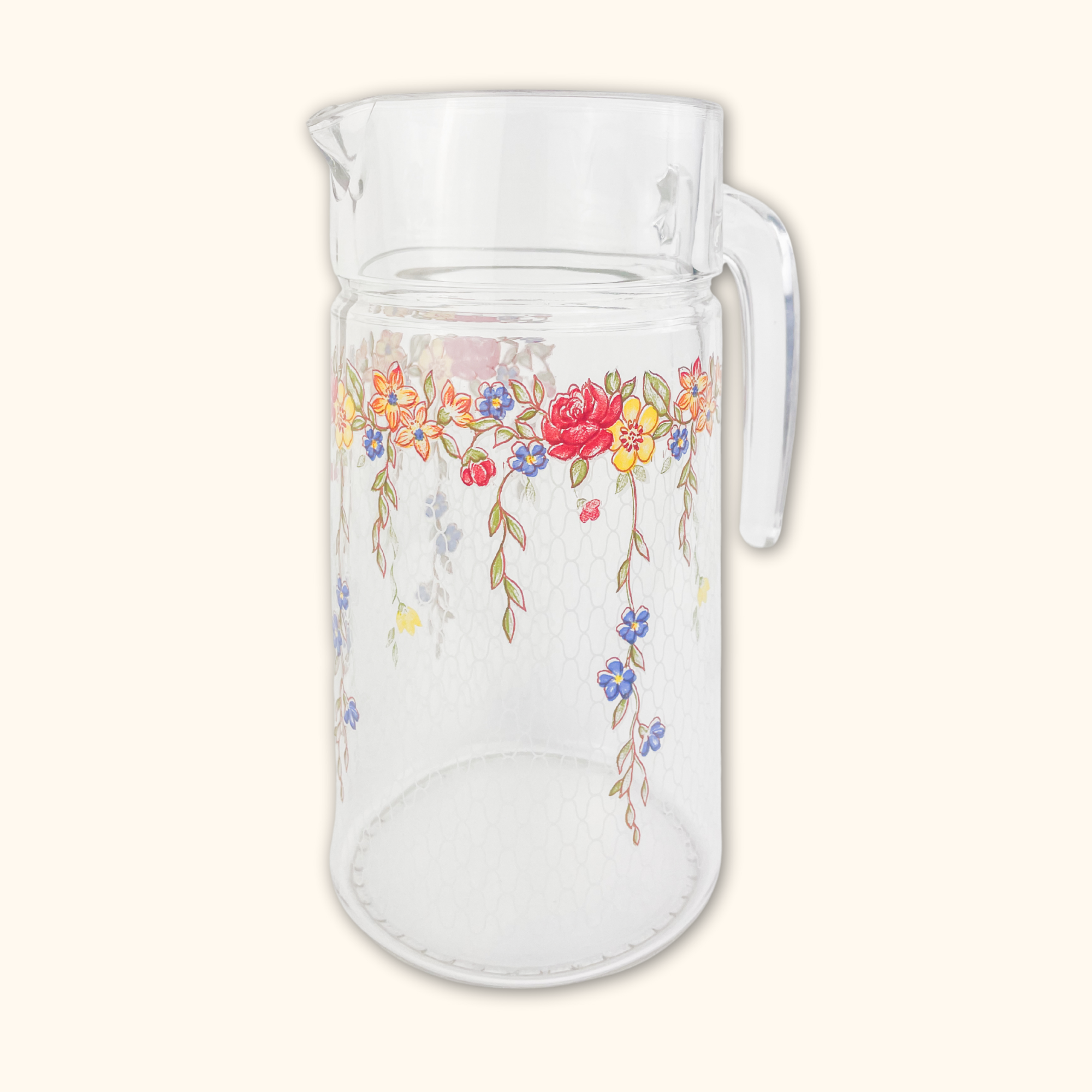 Floral Glass Pitcher Jug - - Decoration