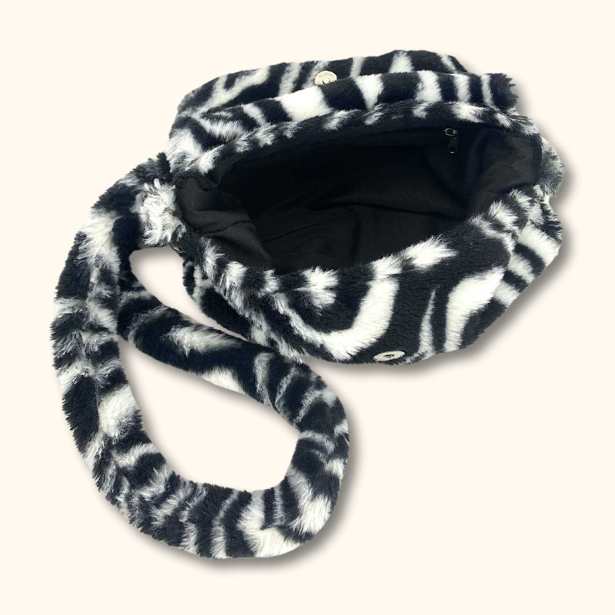 Zebra Print Faux Fur Cross Body Bag -  - Bags