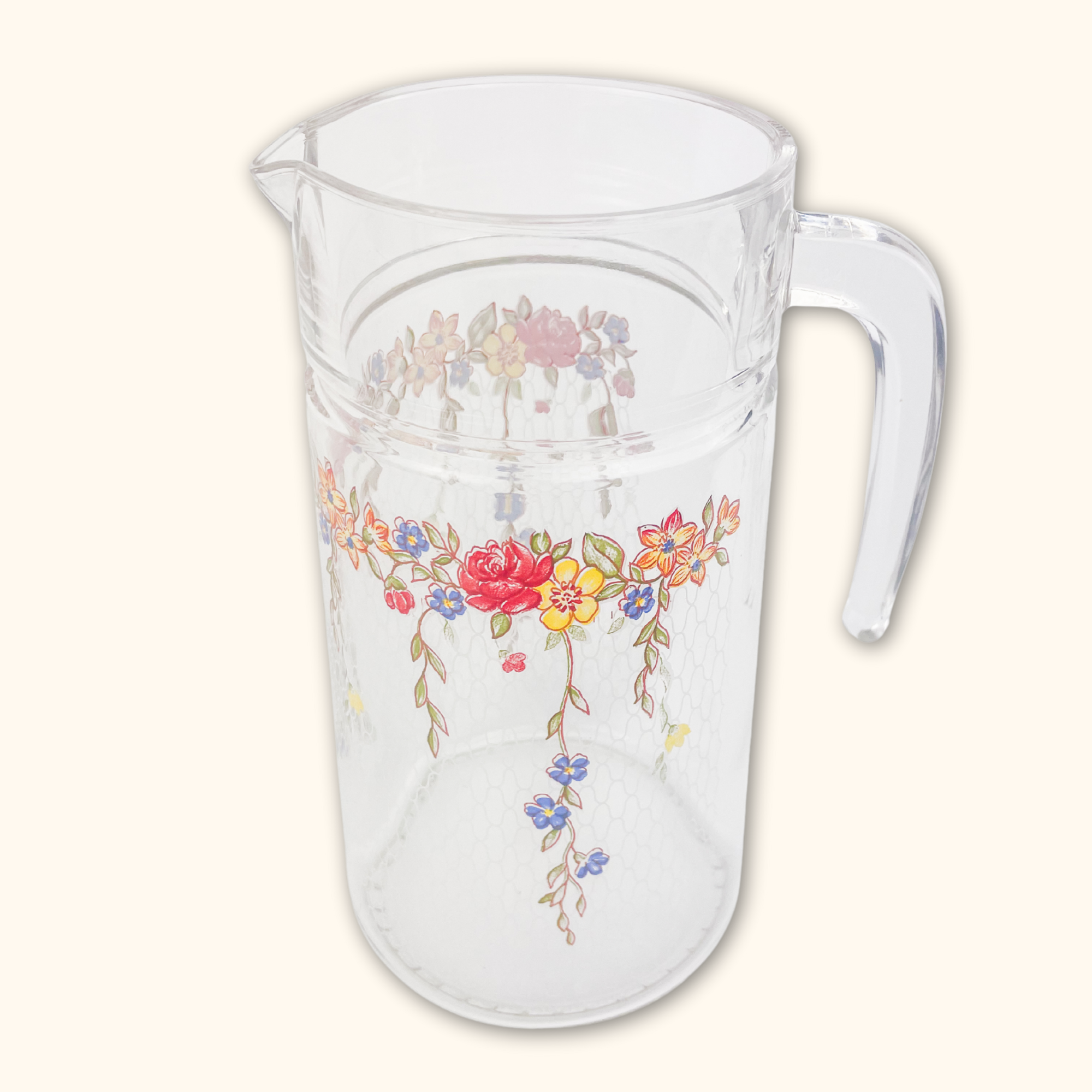 Floral Glass Pitcher Jug - - Decoration