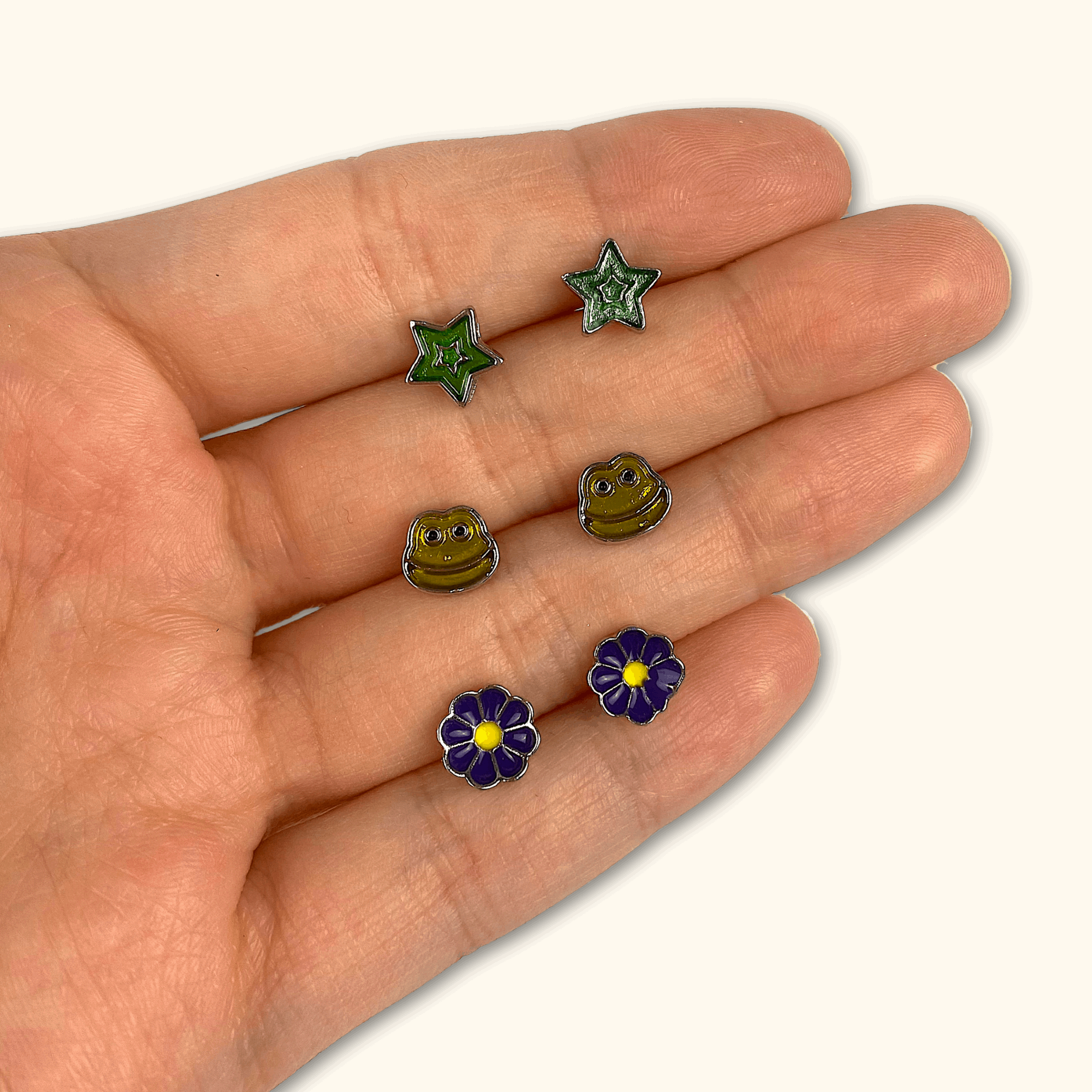 Unique Colourful Stud Earrings - Pack of Three -  - Jewellery