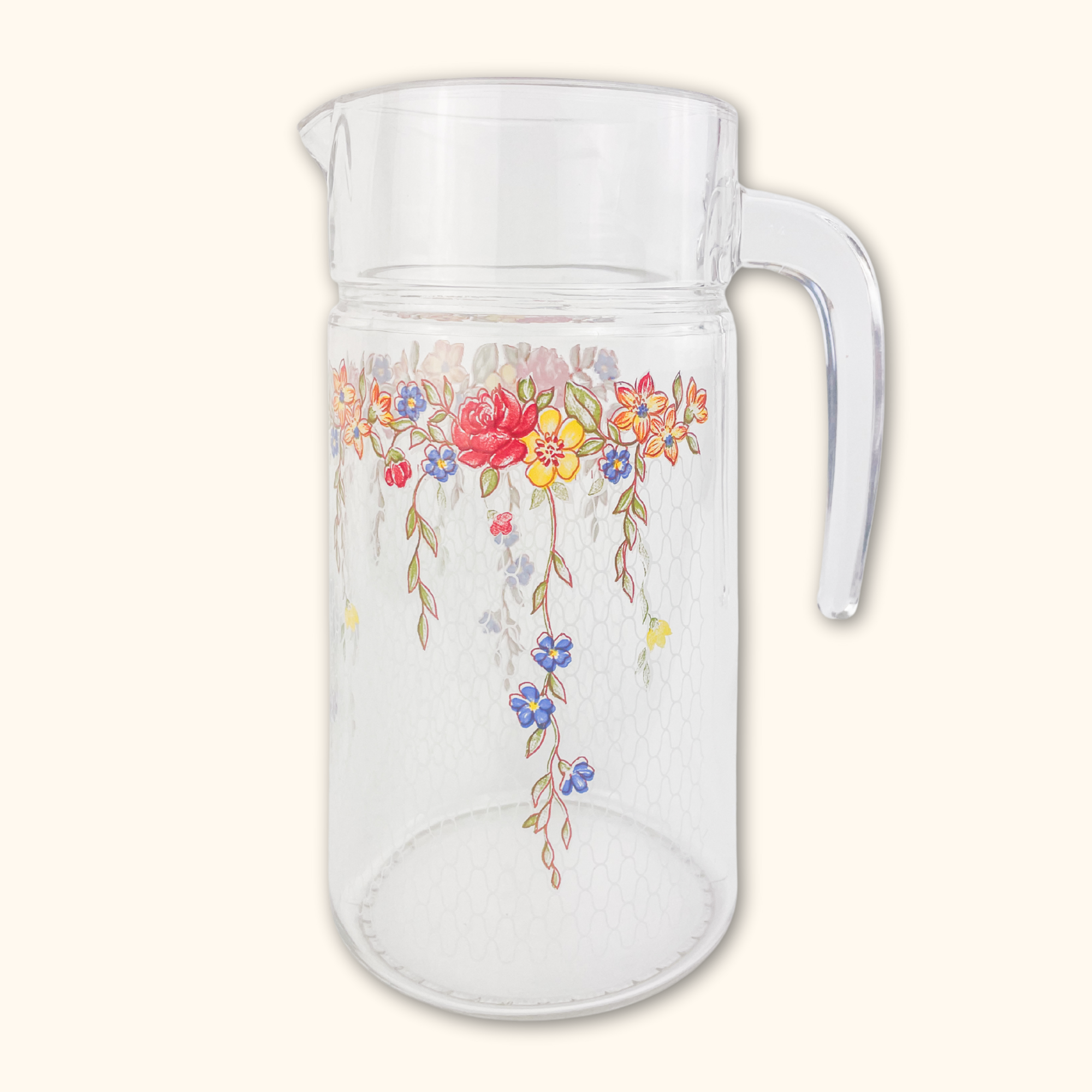 Floral Glass Pitcher Jug - - Decoration