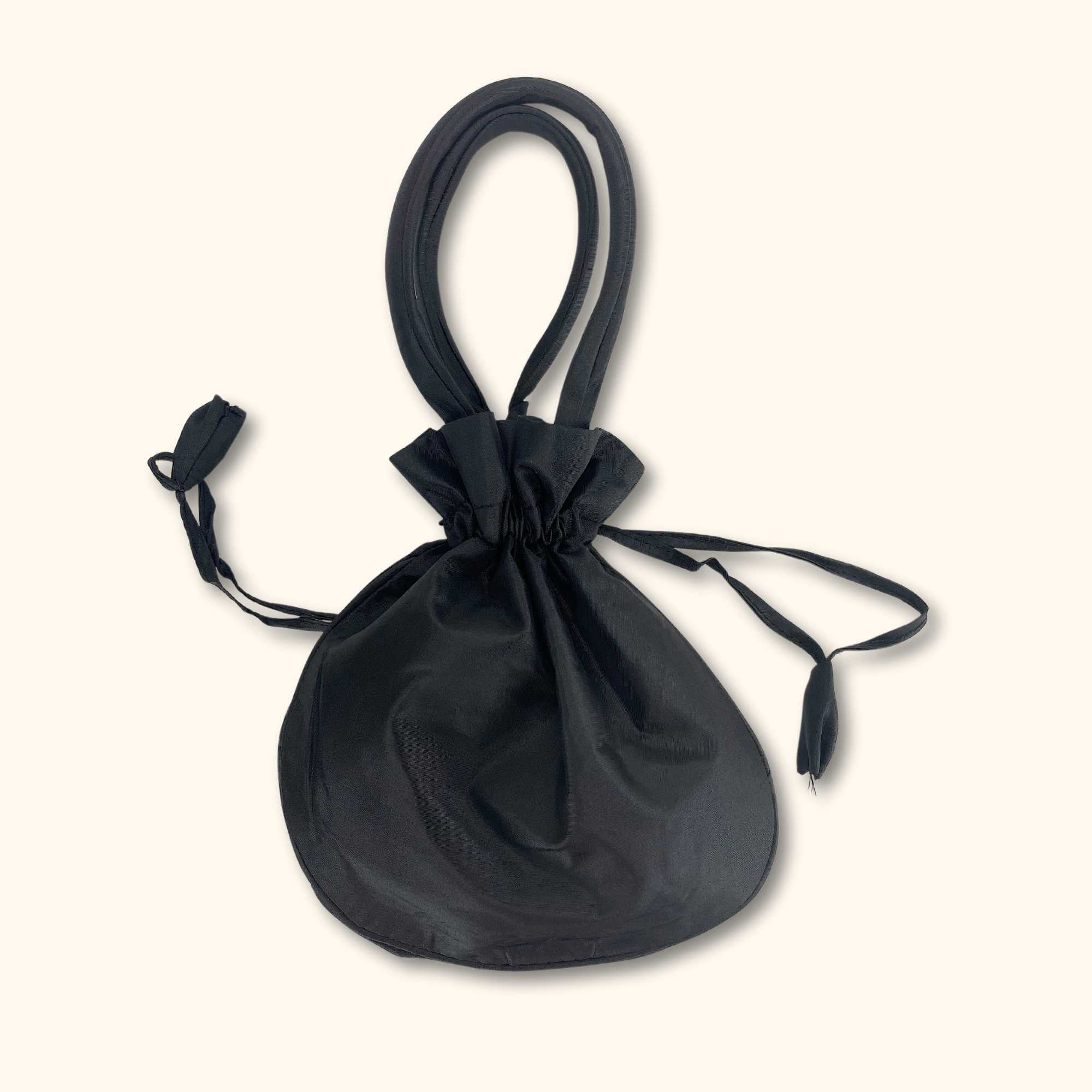 Drawstring Mini Floral Bag Black - - Bags