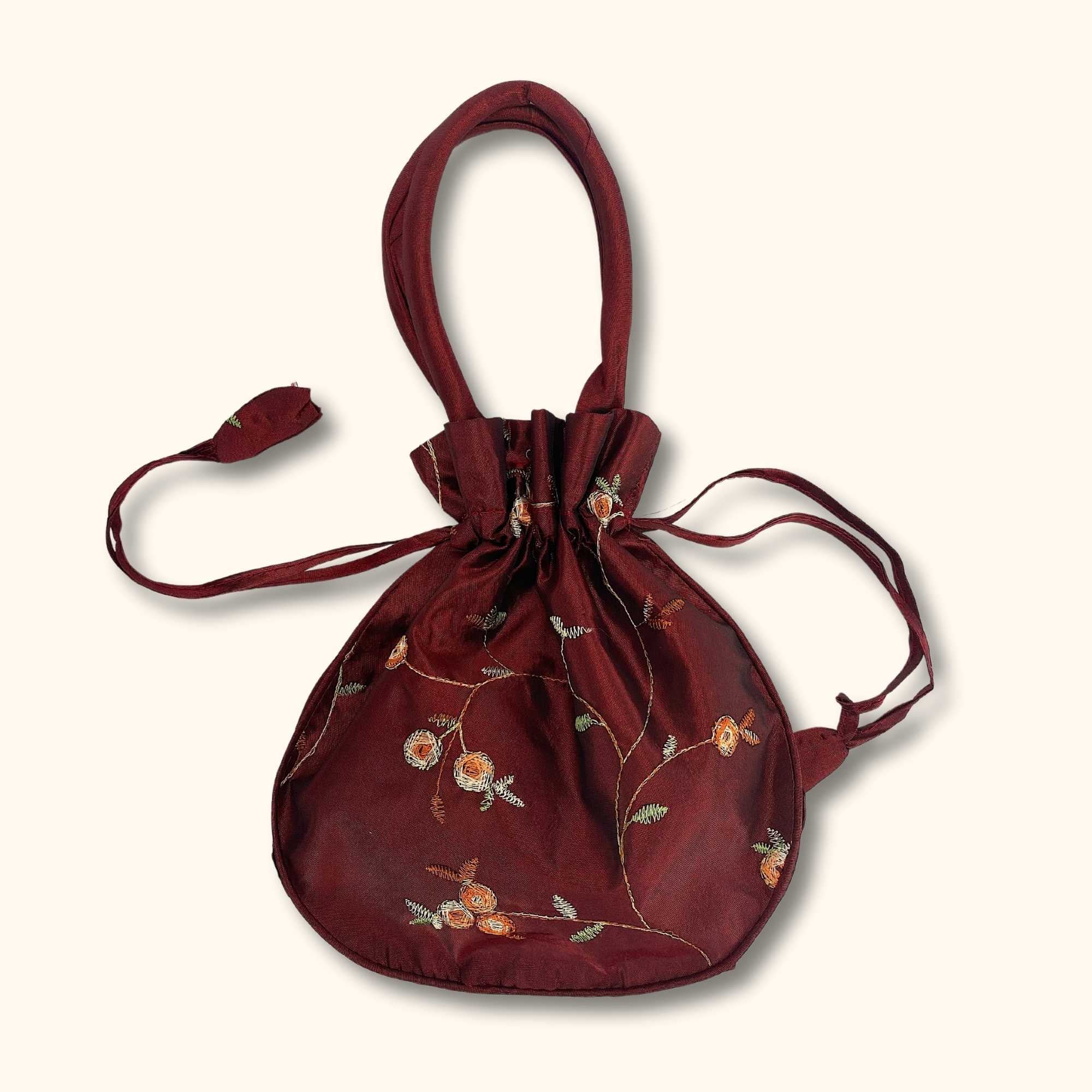 Drawstring Floral Bag Dark Red - - Bags