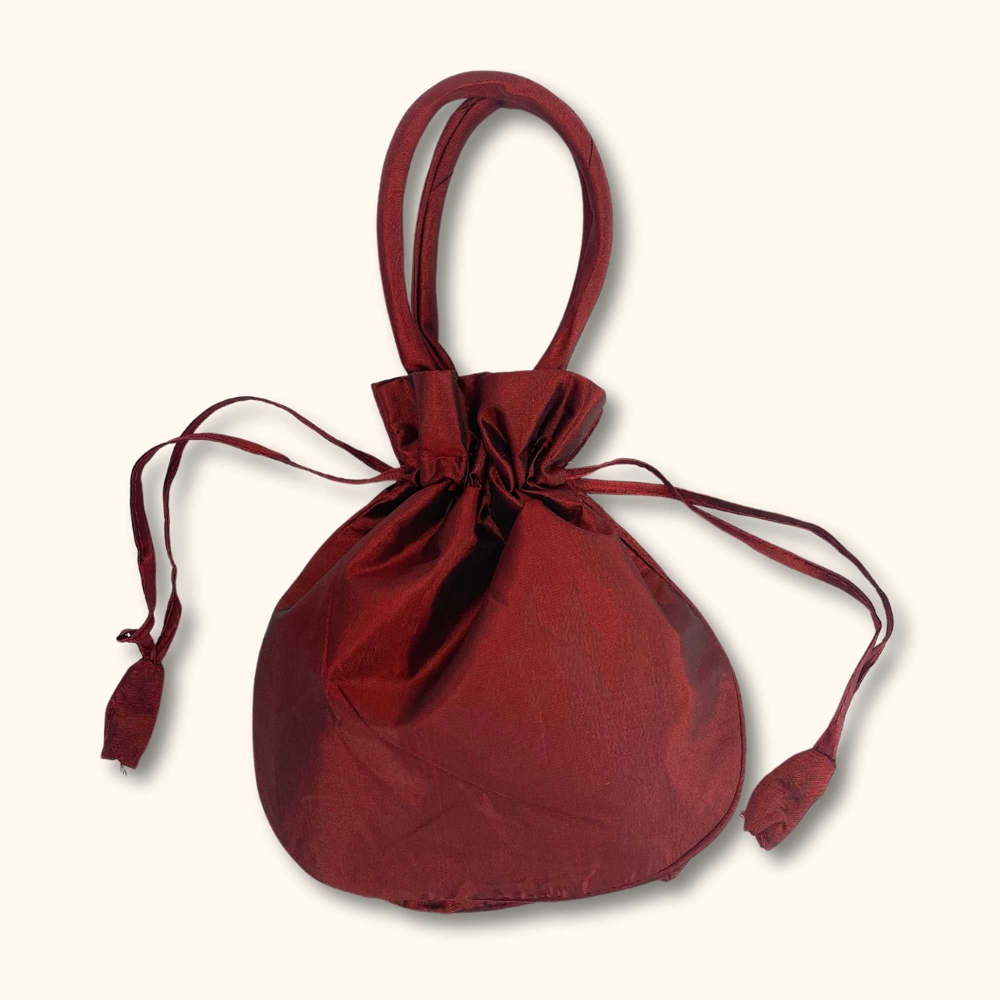 Drawstring Floral Bag Dark Red - - Bags
