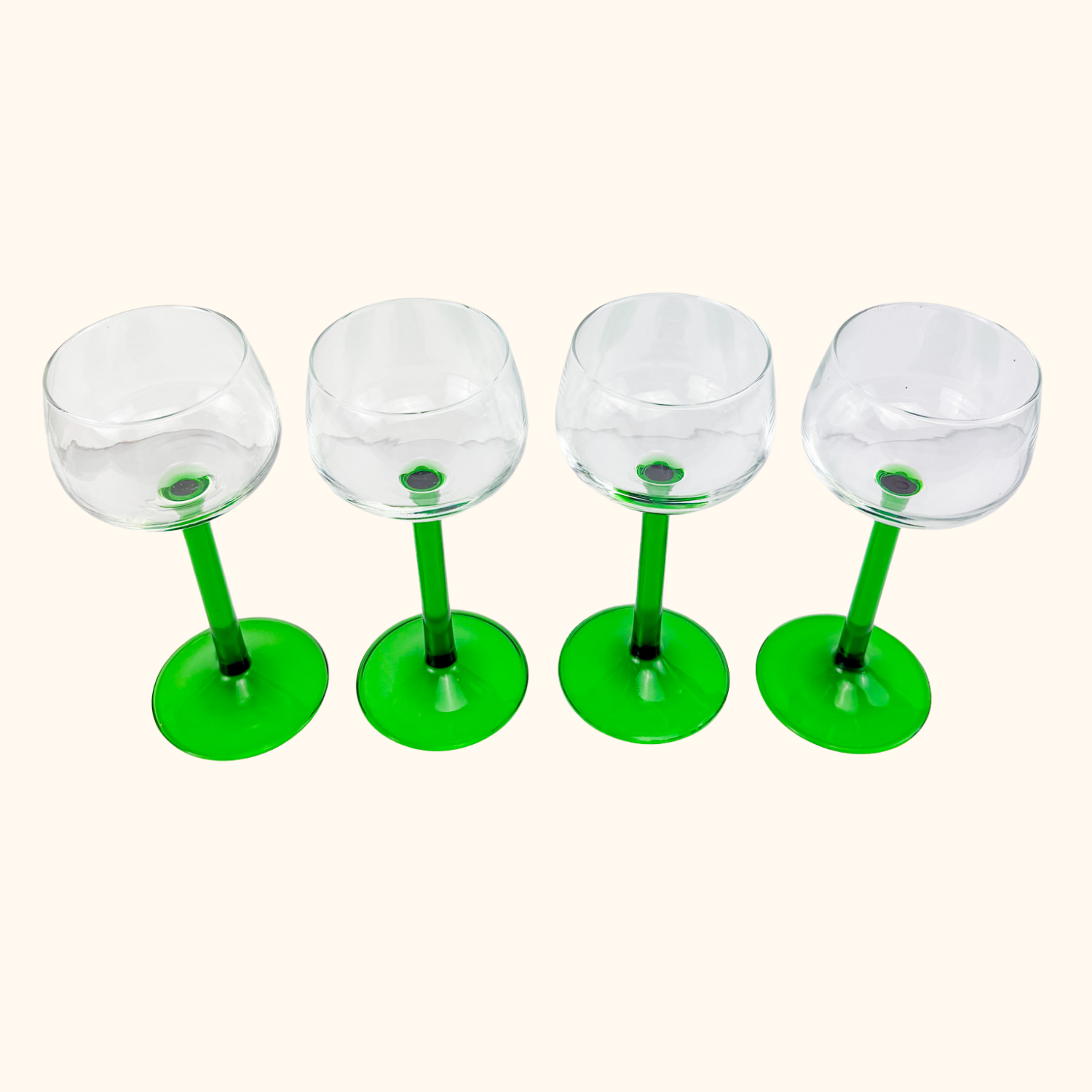 Vintage Luminarc French Green Straight Stem Wine Glasses Set of 4 Luminarc