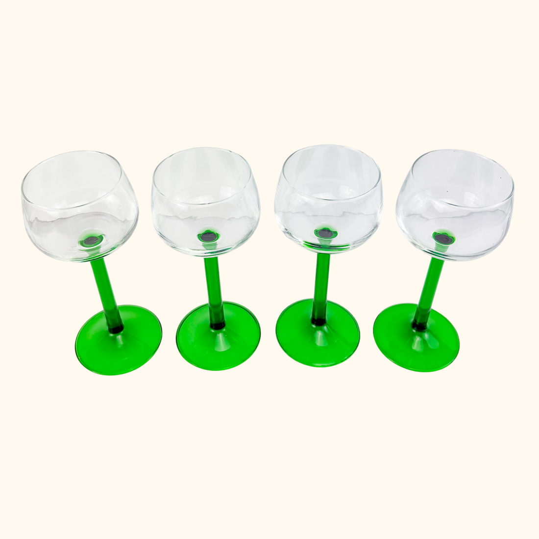 Vintage Luminarc French Green Straight Stem Wine Glasses Set of 4 Luminarc