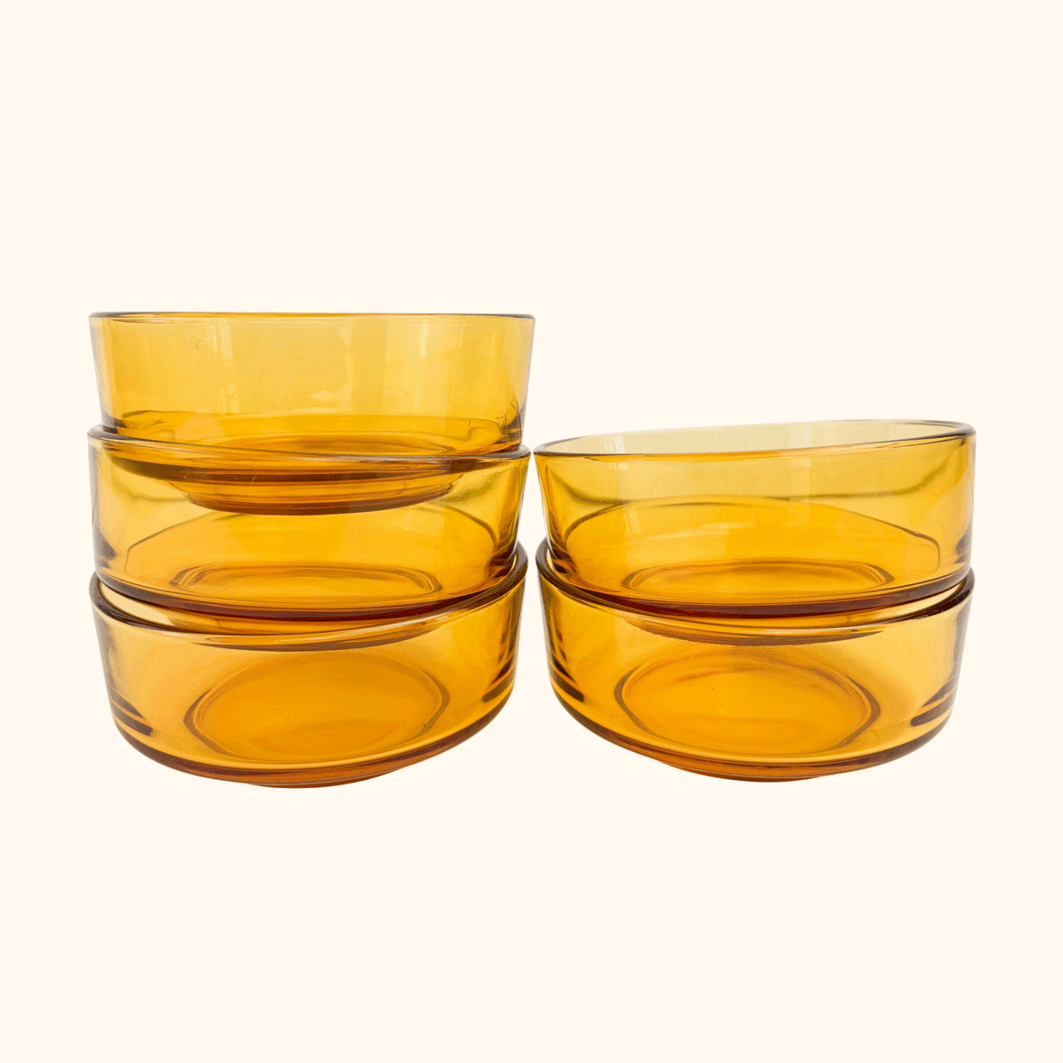 Vintage Amber Glass Snack Serving Bowls - Set of 5 - - Kitchenware