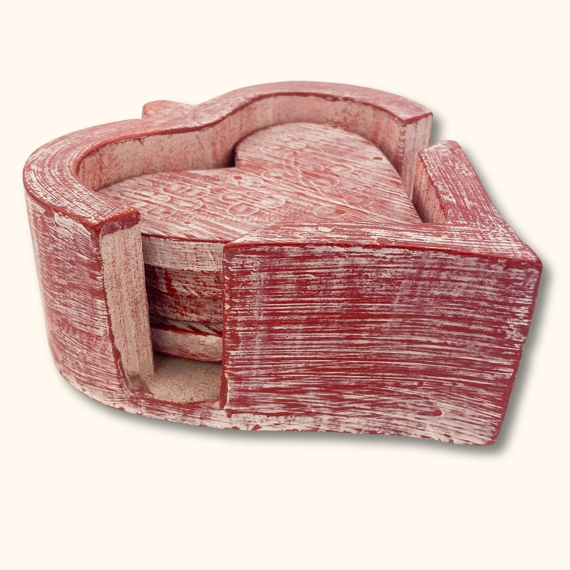Red Wooden Heart Coasters - - Kitchenware