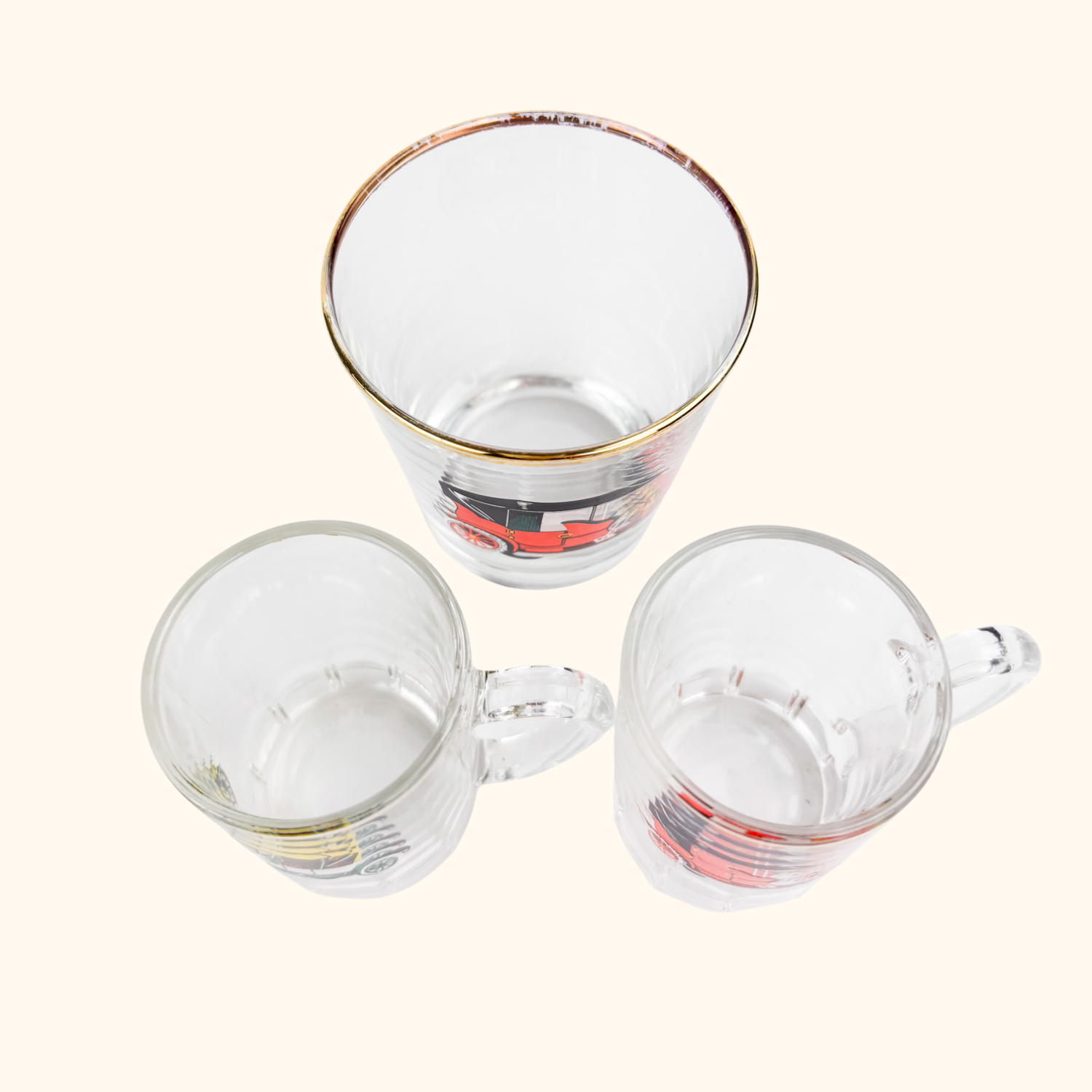 Vintage 1950s Classic Car Tumbler Glass and Shot Glass Set Sunshine Thrift