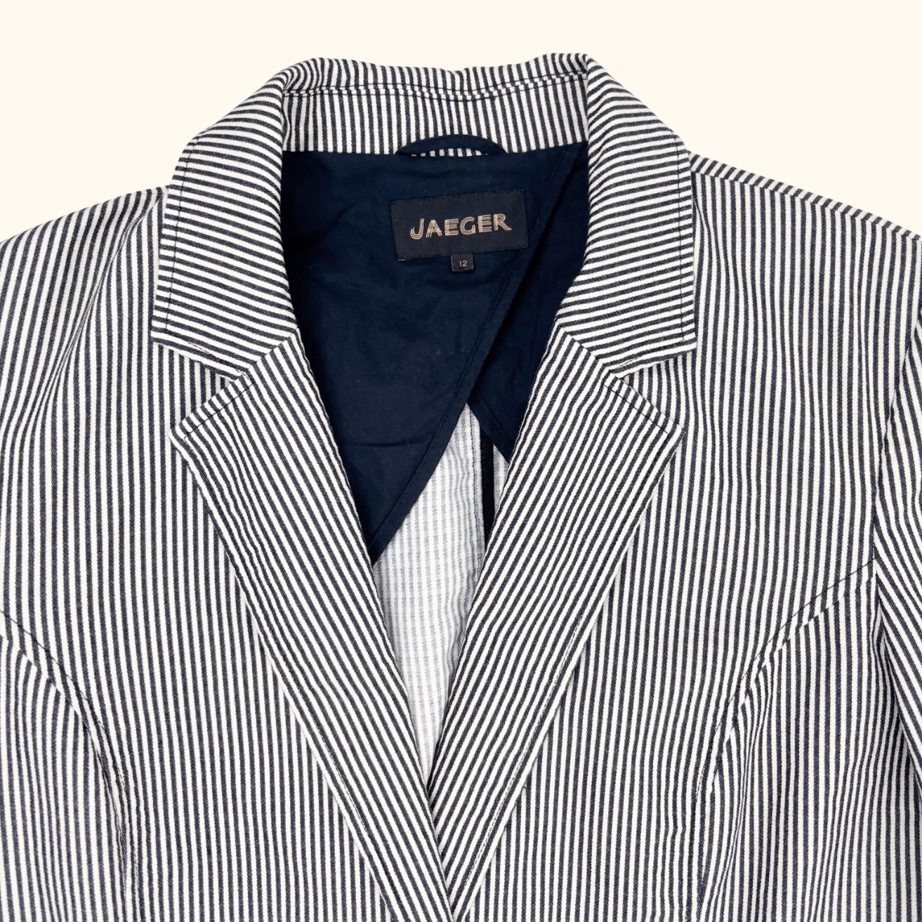 Jaeger Black Pinstripe Cotton Blend Blazer - Size 12 Jaeger