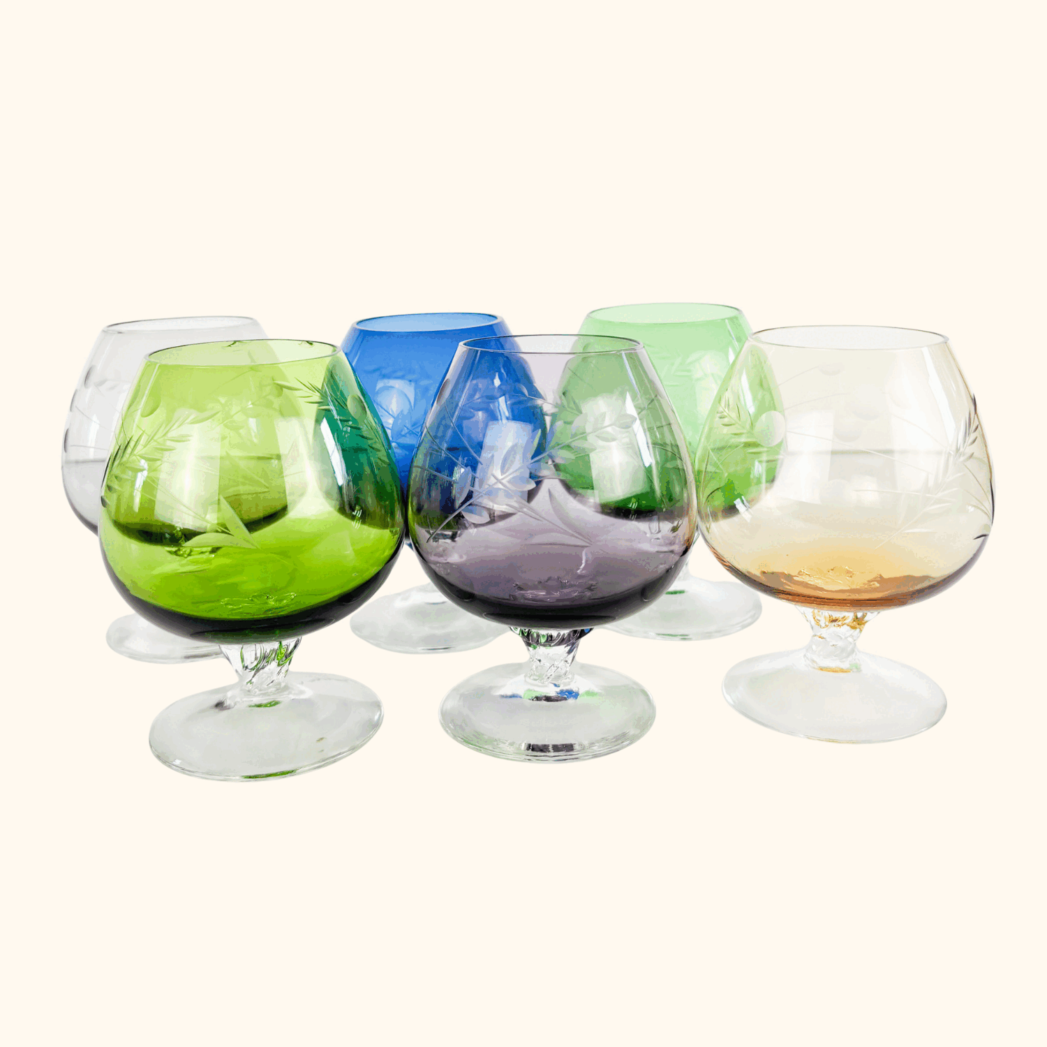 Etched Wheat Brandy Glasses Set of 6 Sunshine Thrift