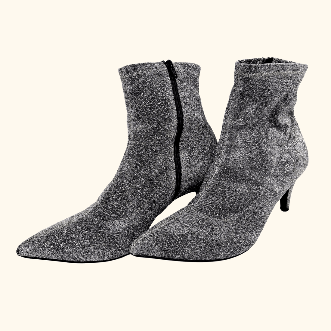 M&S Silver Sparkle Sock Heeled Boots - Size 7 M&S
