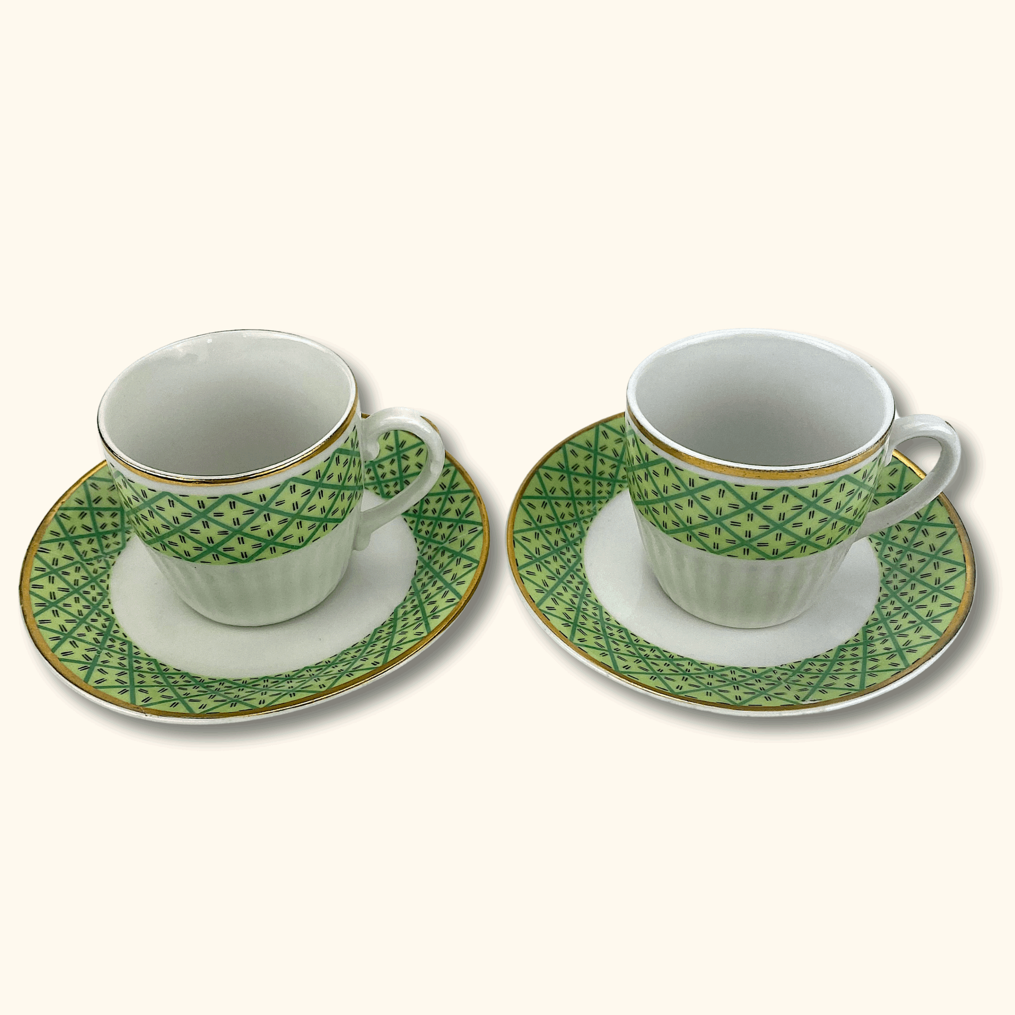 Green and Gold Espresso Cup and Saucer Set - Pair of 2 -  - Kitchenware