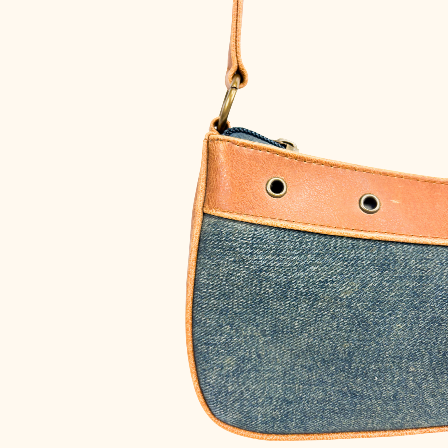 Brown Belt Blue Denim Shoulder Bag Sunshine Thrift