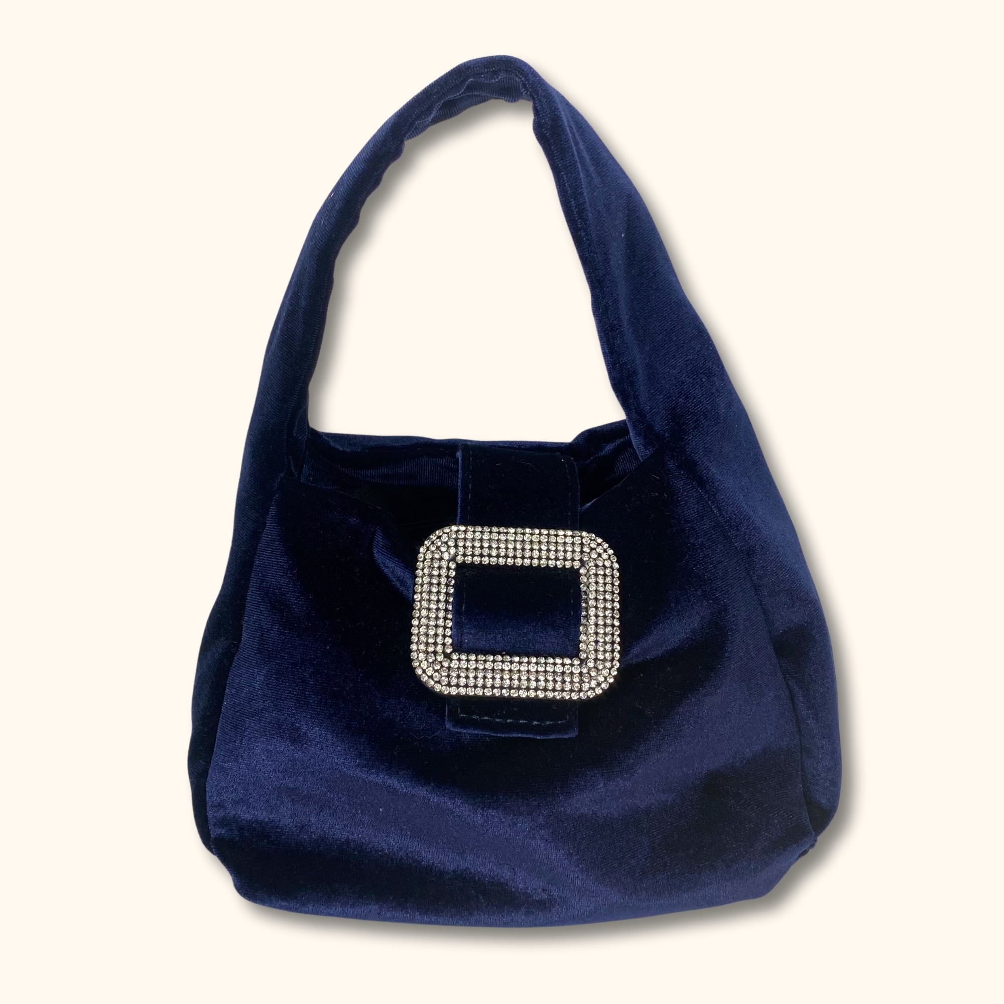 M&S Navy Blue Velvet Bucket Bag - - Bags