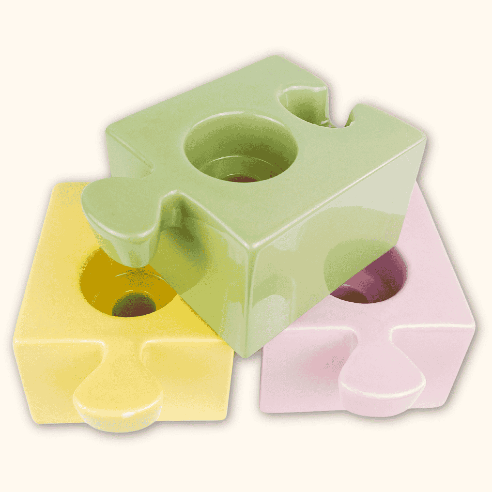 Jigsaw Puzzle Novelty Candle Holder - Set of 3 Sunshine Thrift