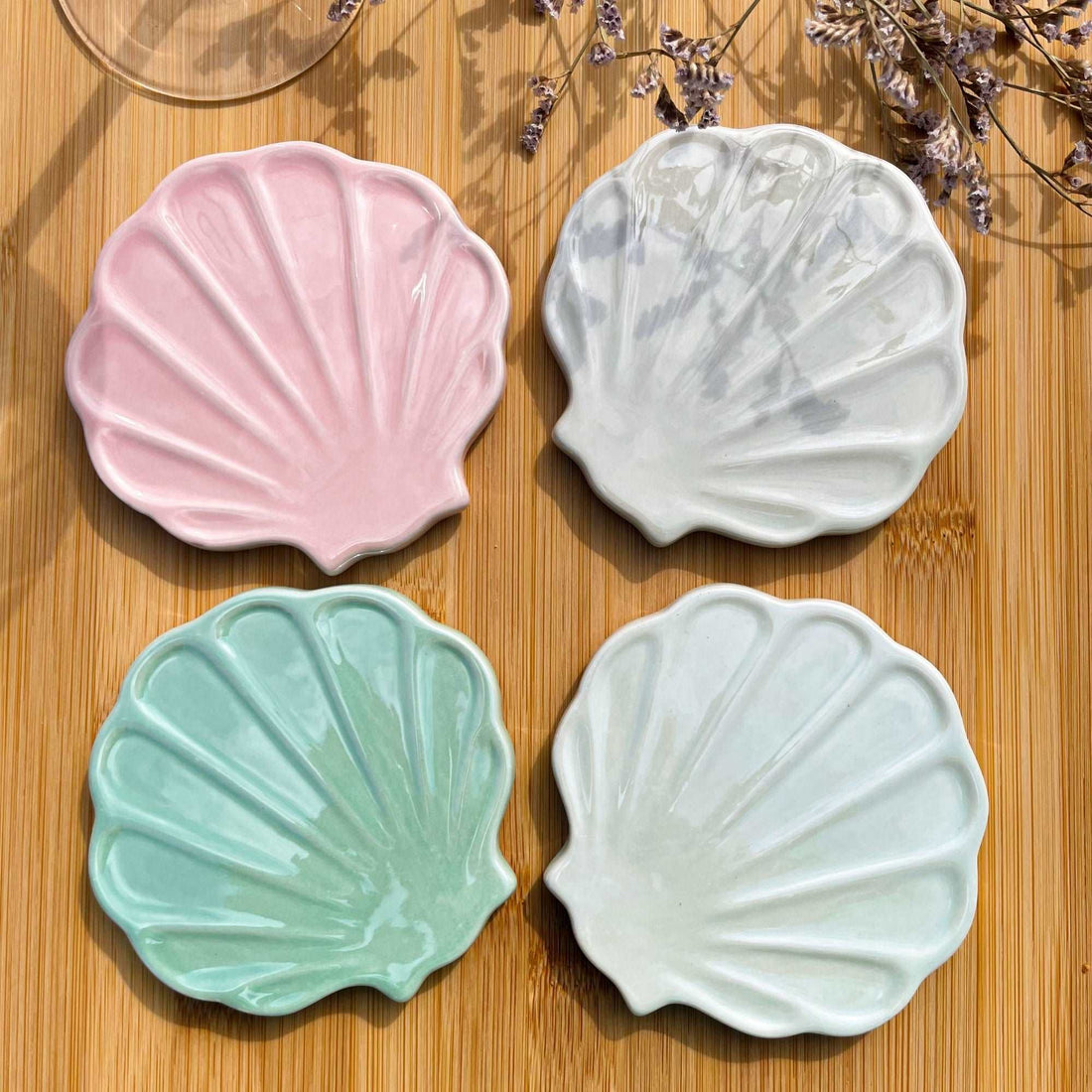 Clam Shell Ceramic Coasters - Set of 4 -  - Kitchenware