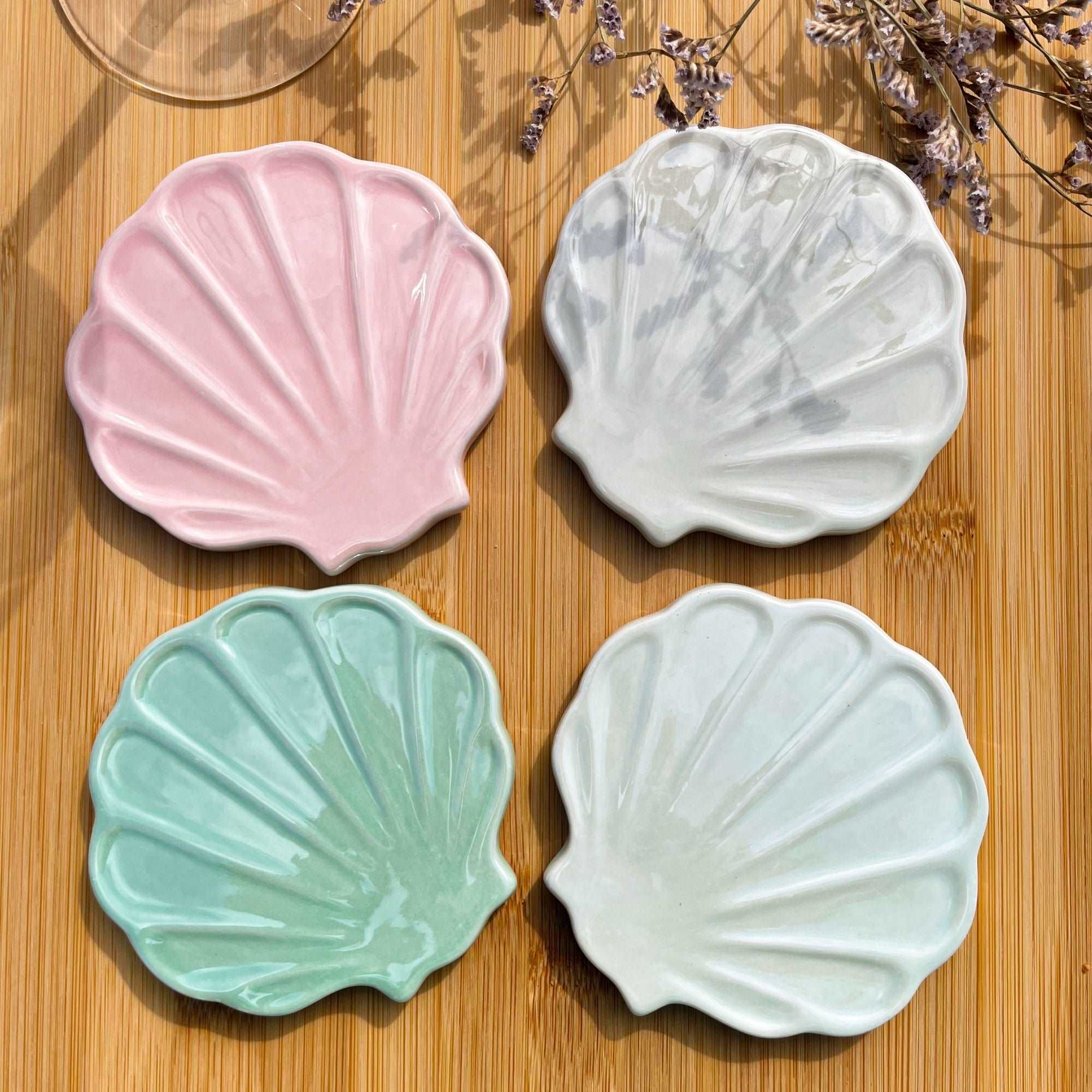 Clam Shell Ceramic Coasters - Set of 4 - - Kitchenware