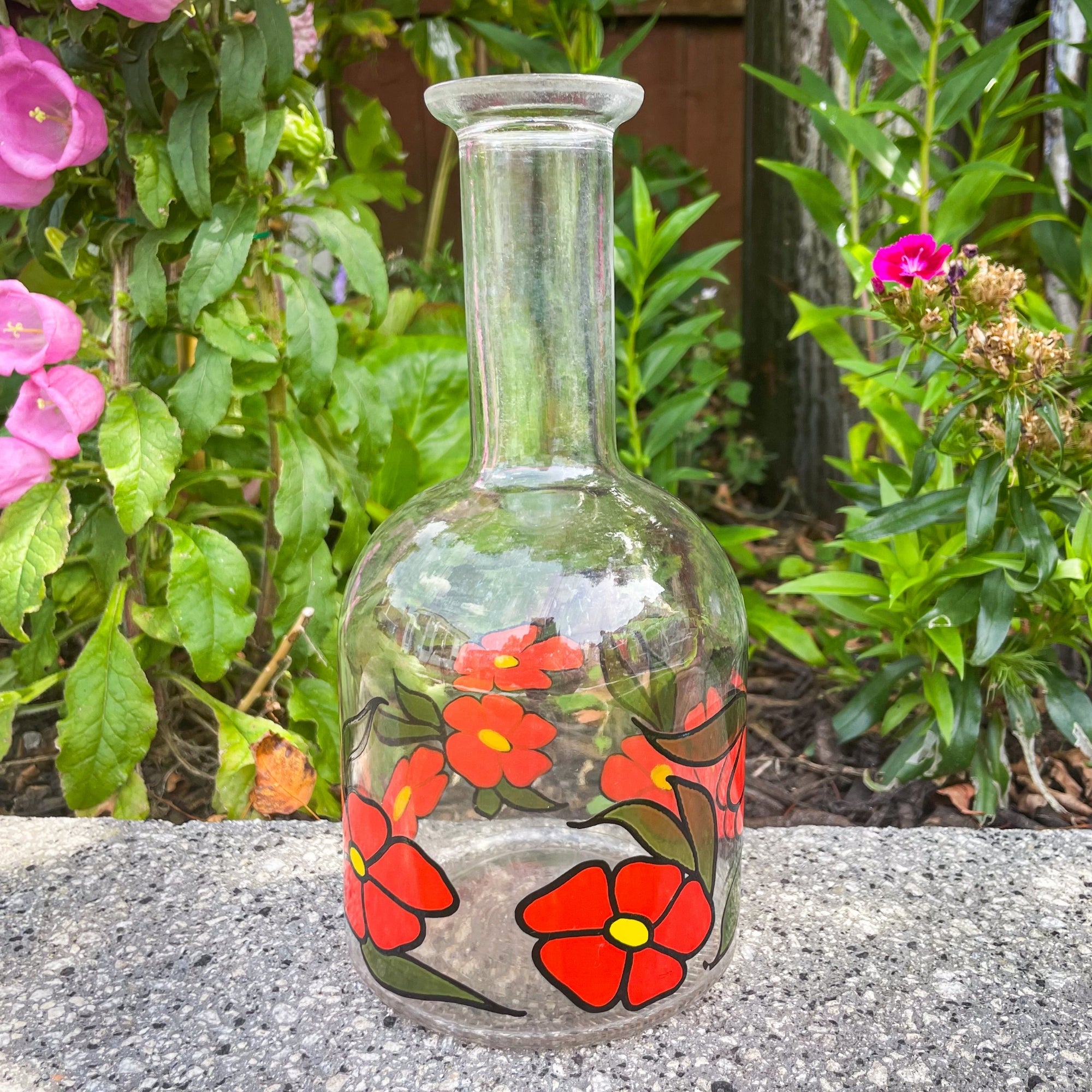 Red Flower Bottle Glass Vase -  - Vases